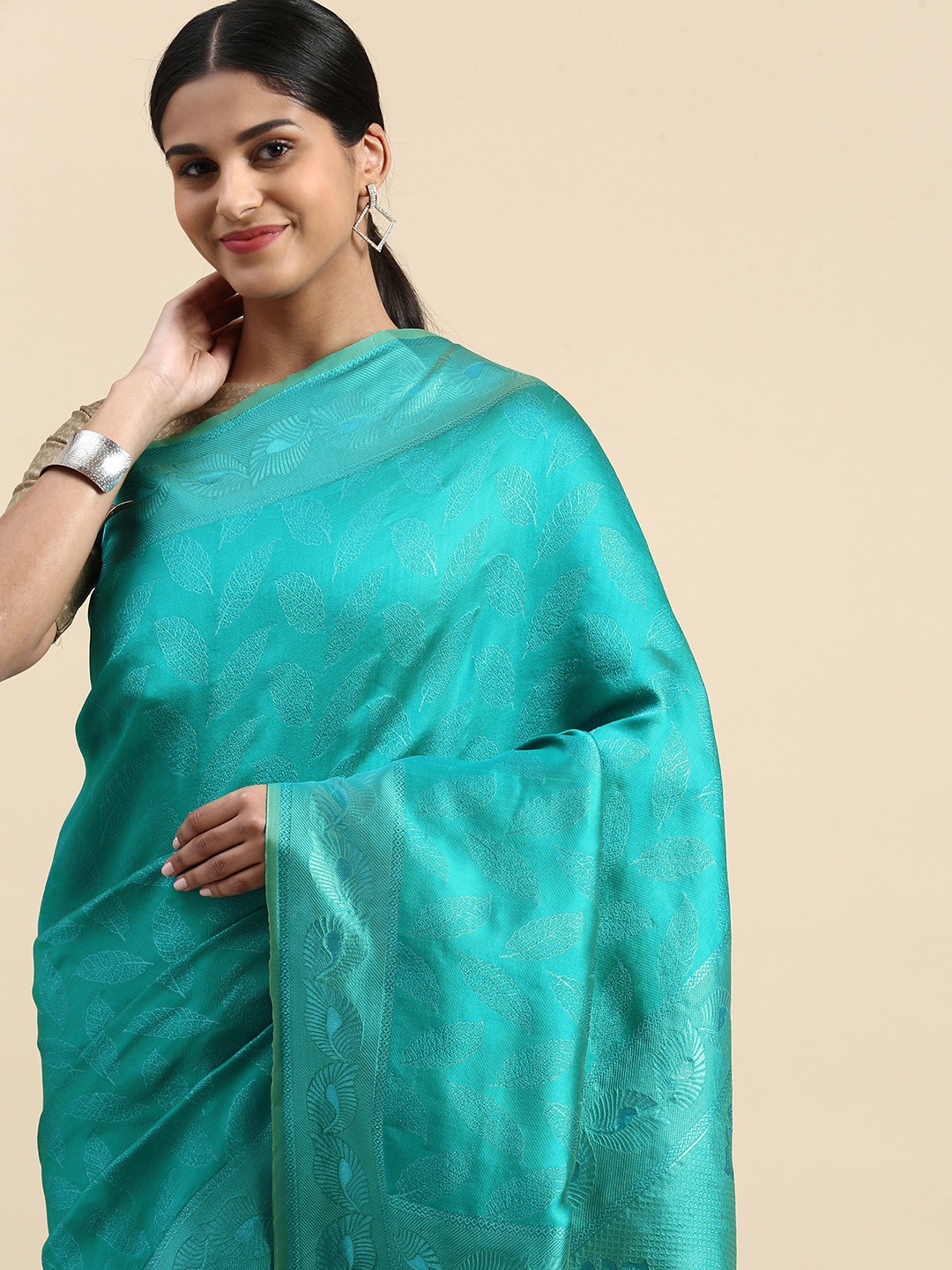 

Pothys Ethnic Motifs Jute Silk Saree, Turquoise blue