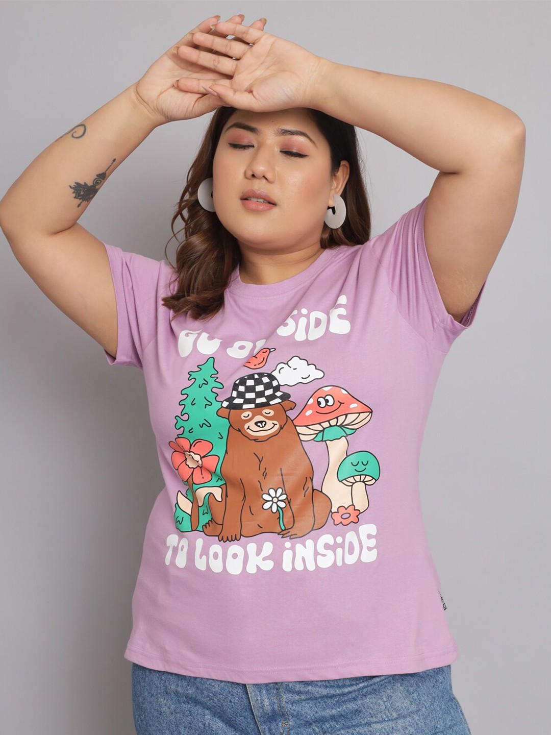 

BEYOUND SIZE - THE DRY STATE Plus Size Graphic Printed Cotton T-shirt, Lavender