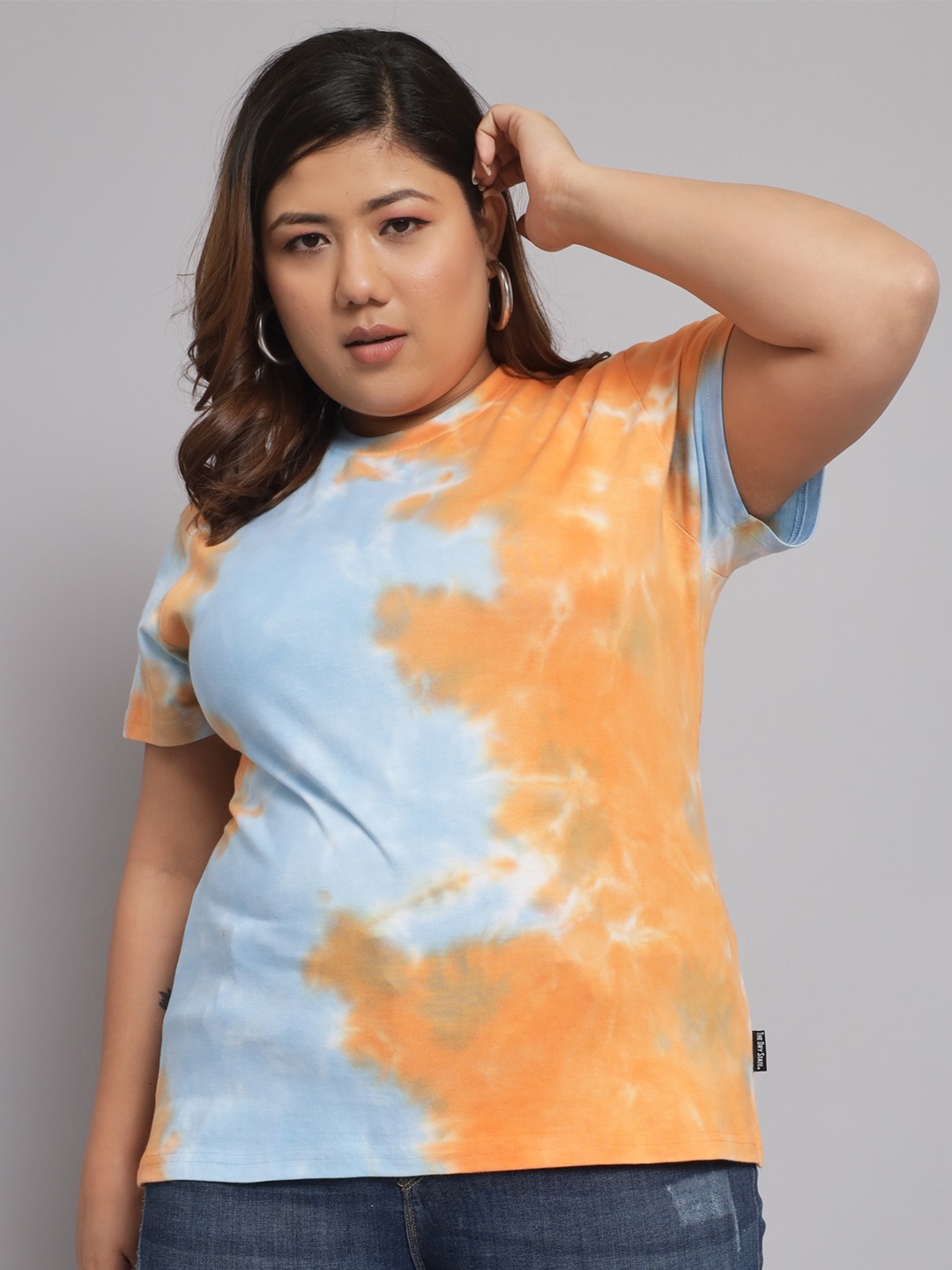 

BEYOUND SIZE - THE DRY STATE Plus Size Tie & Dye Round Neck Cotton T-shirt, Blue