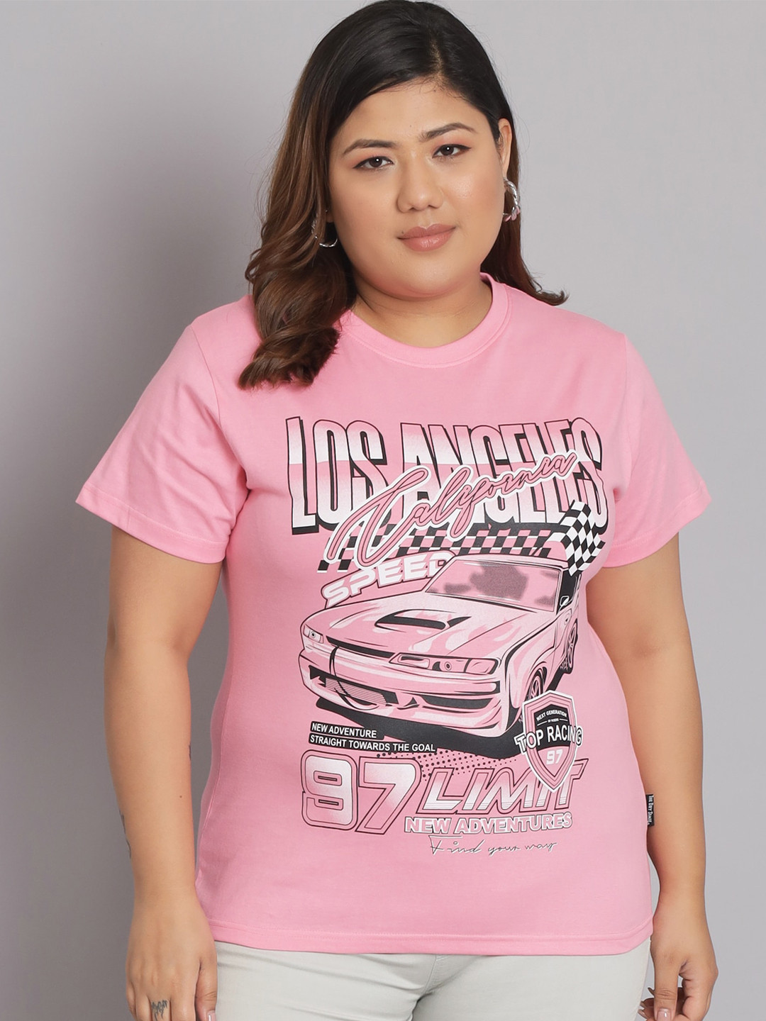 

BEYOUND SIZE - THE DRY STATE Plus Size Typography Printed Cotton T-shirt, Pink