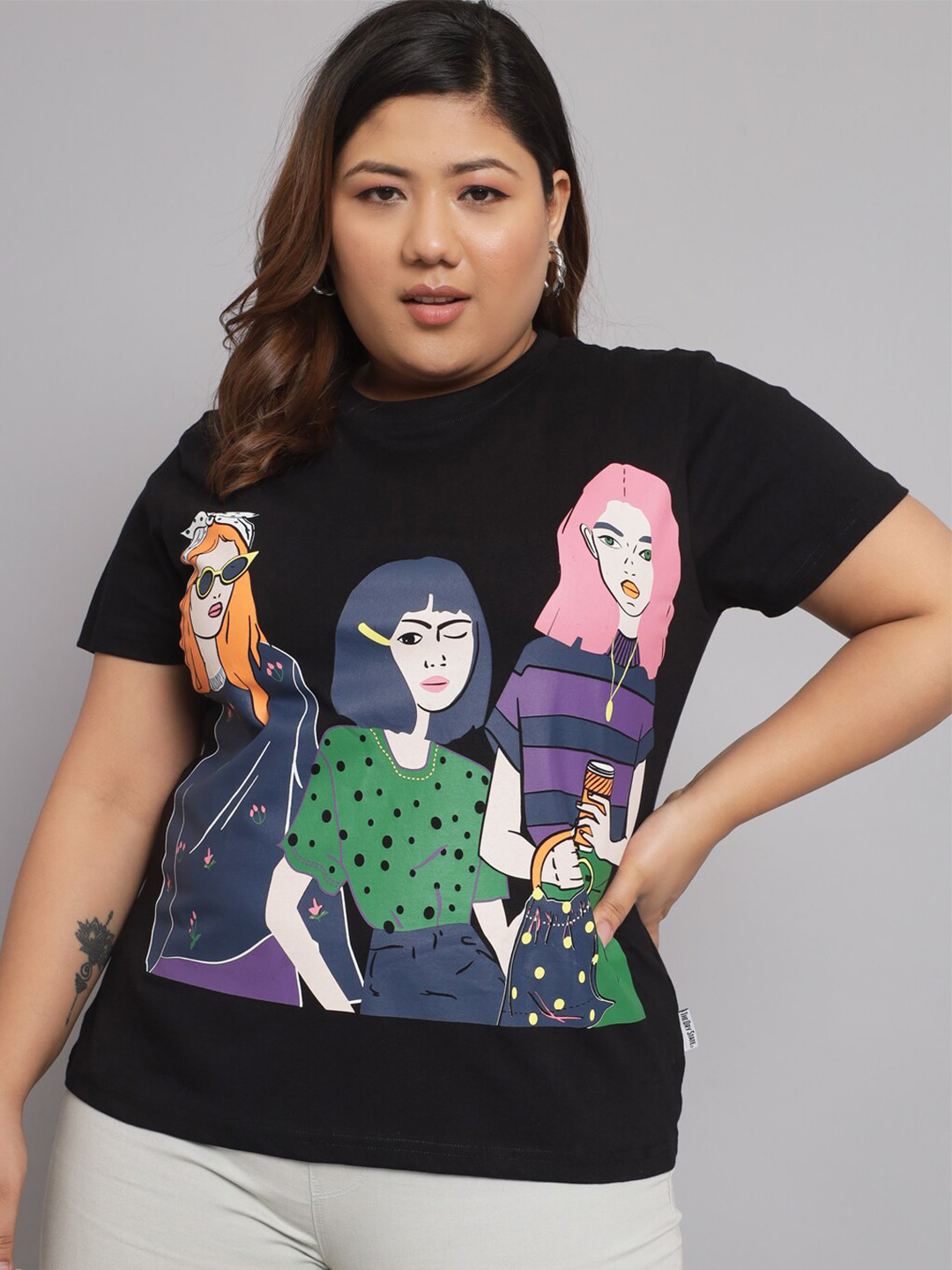 

BEYOUND SIZE - THE DRY STATE Graphic Printed Cotton T-shirt, Black