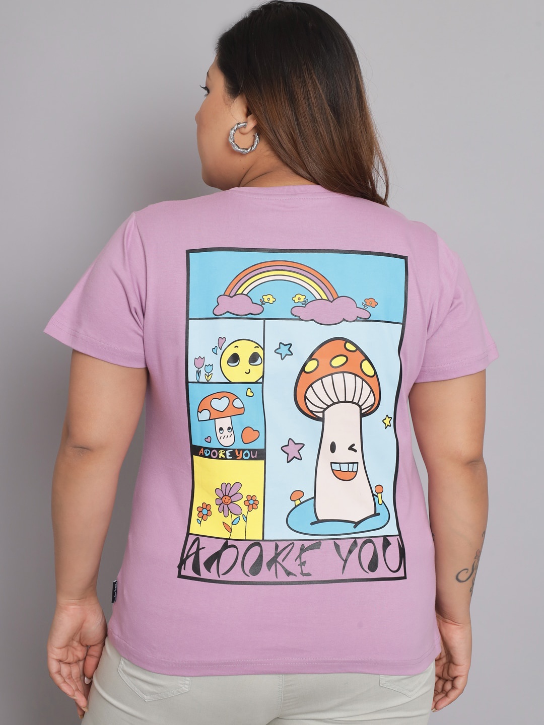 BEYOUND SIZE - THE DRY STATE Plus Size Graphic Printed Cotton T-shirt, Lavender
