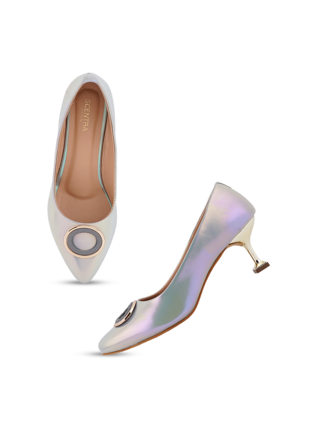 

SCENTRA Embellished Party Kitten Pumps, Silver
