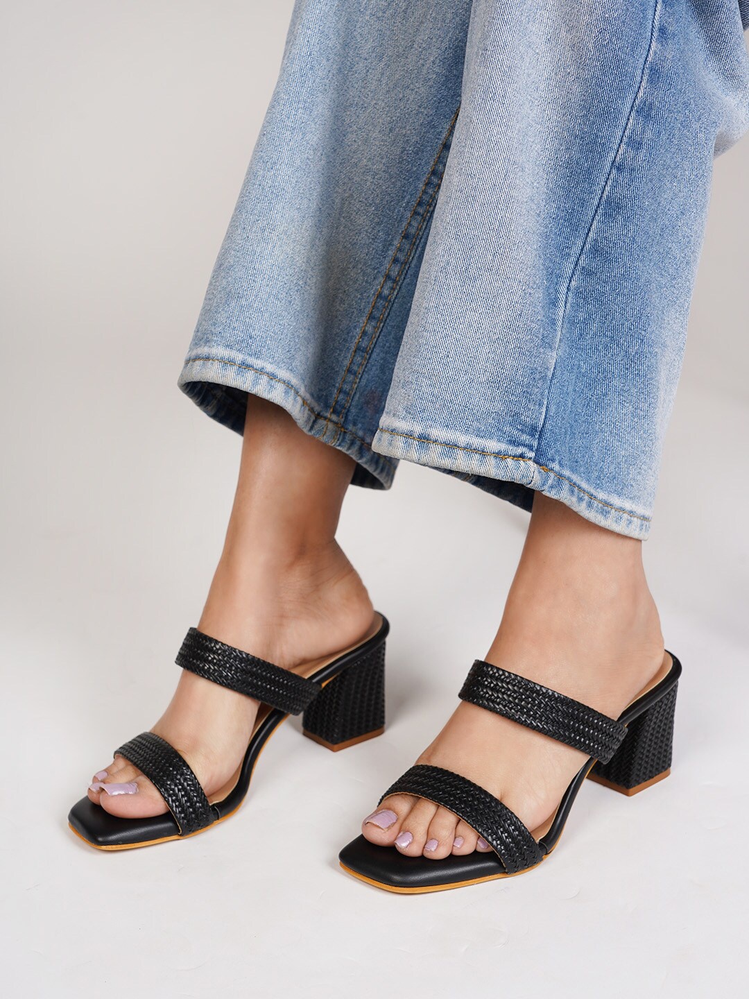 

SCENTRA Woven Design Open Toe Heels, Black
