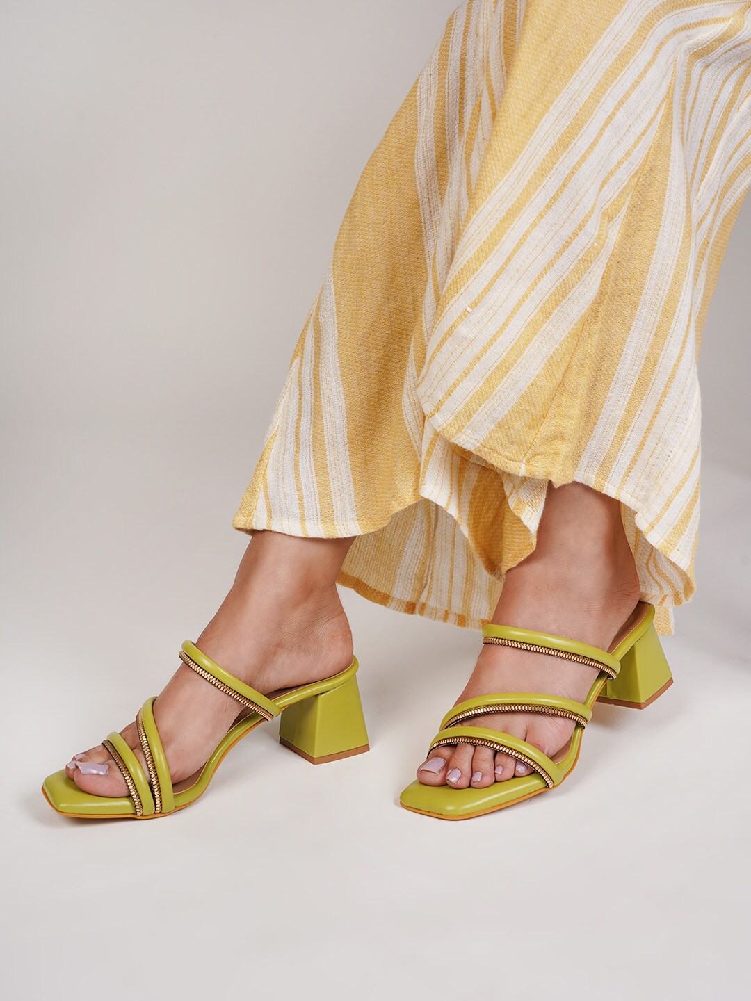 

SCENTRA Embellished Open Toe Block Heels, Green