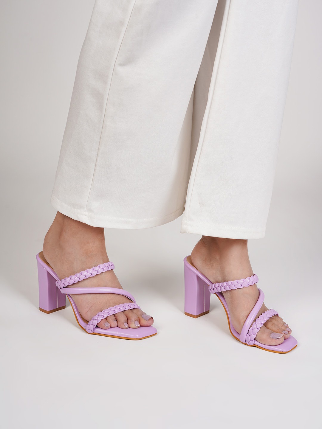 

SCENTRA Braided Open Toe Block Heels, Purple