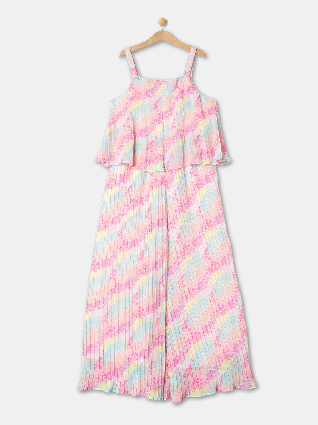 

R&B Girls Printed Cotton Basic Jumpsuits, Pink