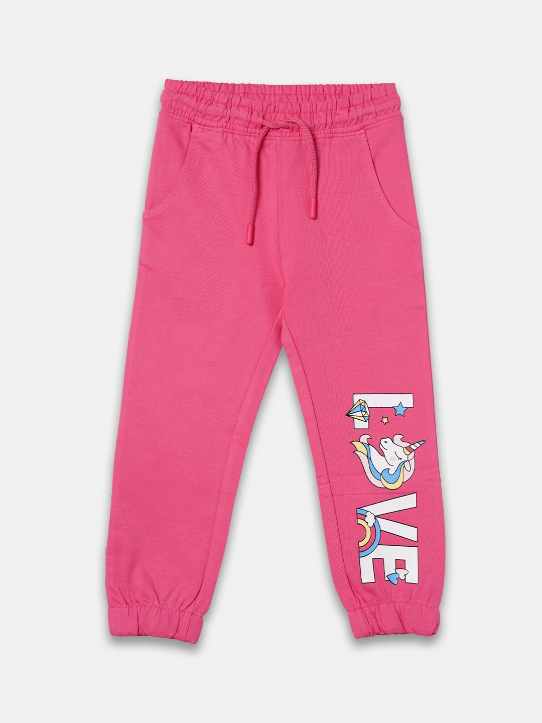 

R&B Girls Typography Printed Cotton Joggers, Pink