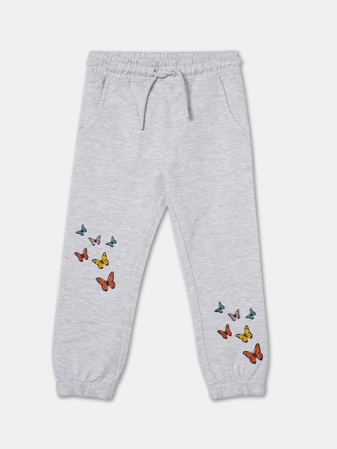 

R&B Girls Printed Mid-Rise Cotton Joggers, Grey