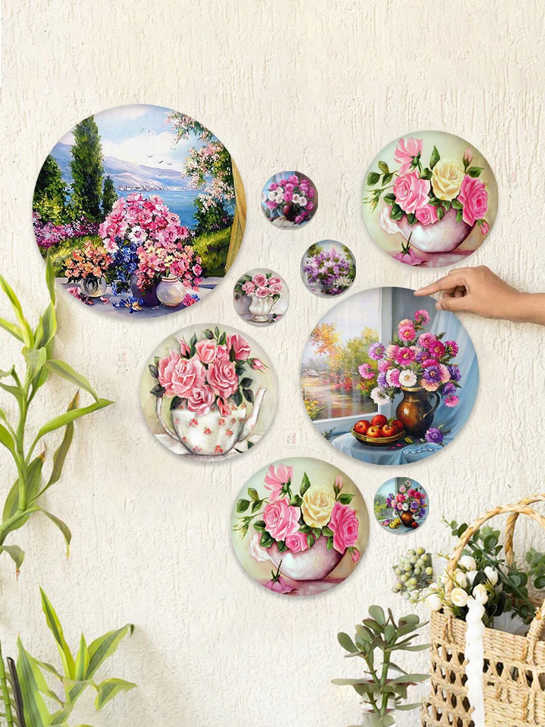 

Art Street Pink & Blue 9Pcs European Style Floral Design Dust-Proof MDF Wooden Wall Decors