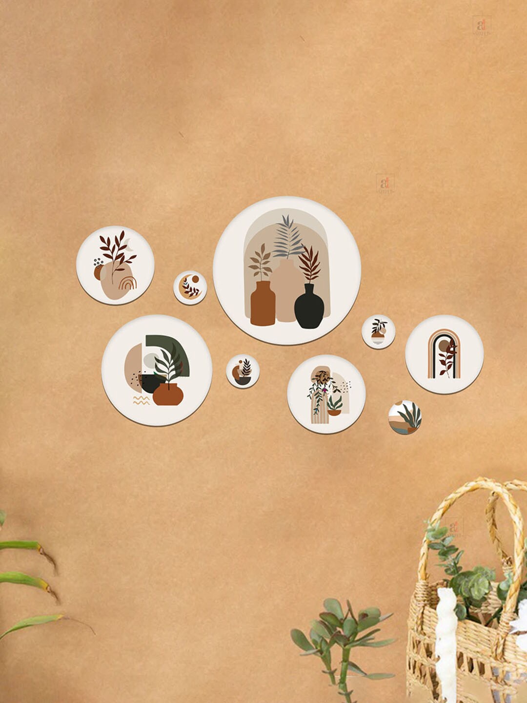 

Art Street 9-Pcs White & Beige-Coloured Abstract Boho Design Dust-Proof MDF Wooden Wall Decors