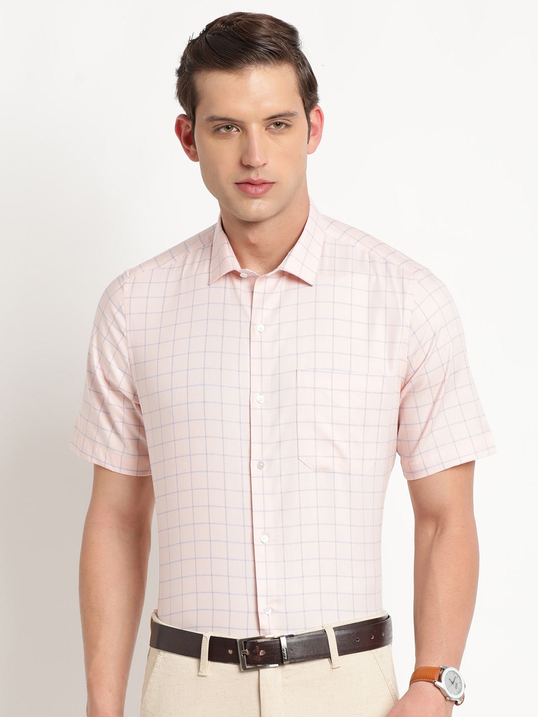 

Turtle Modern Spread Collar Regular Fit Pure Cotton Formal Shirt, Peach