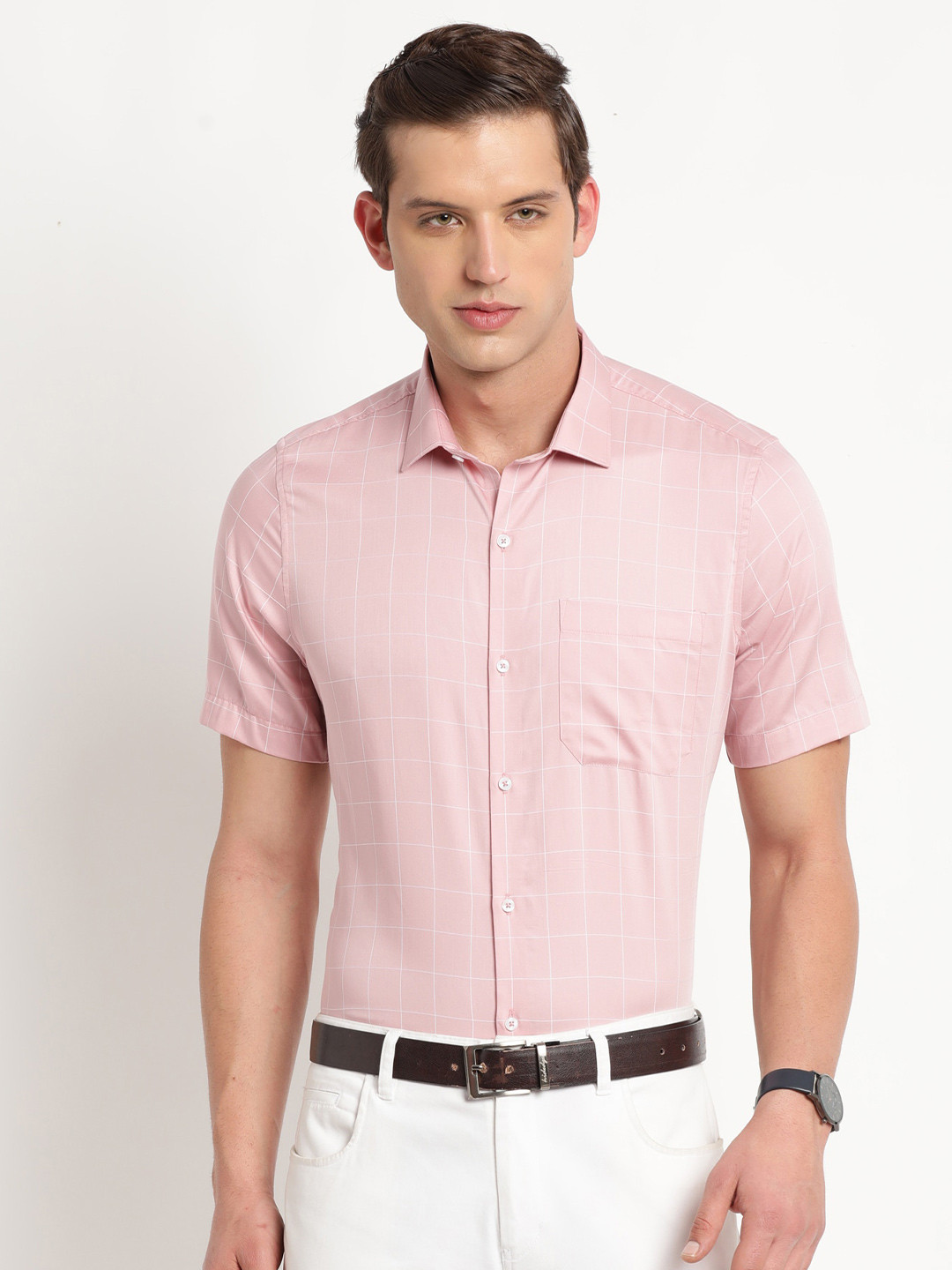 

Turtle Modern Checked Formal Shirt, Peach