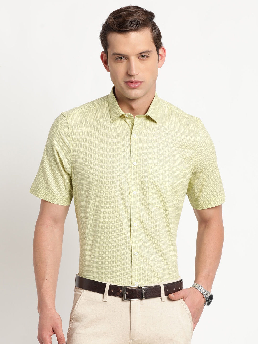 

Turtle Geometric Printed Formal Shirt, Green
