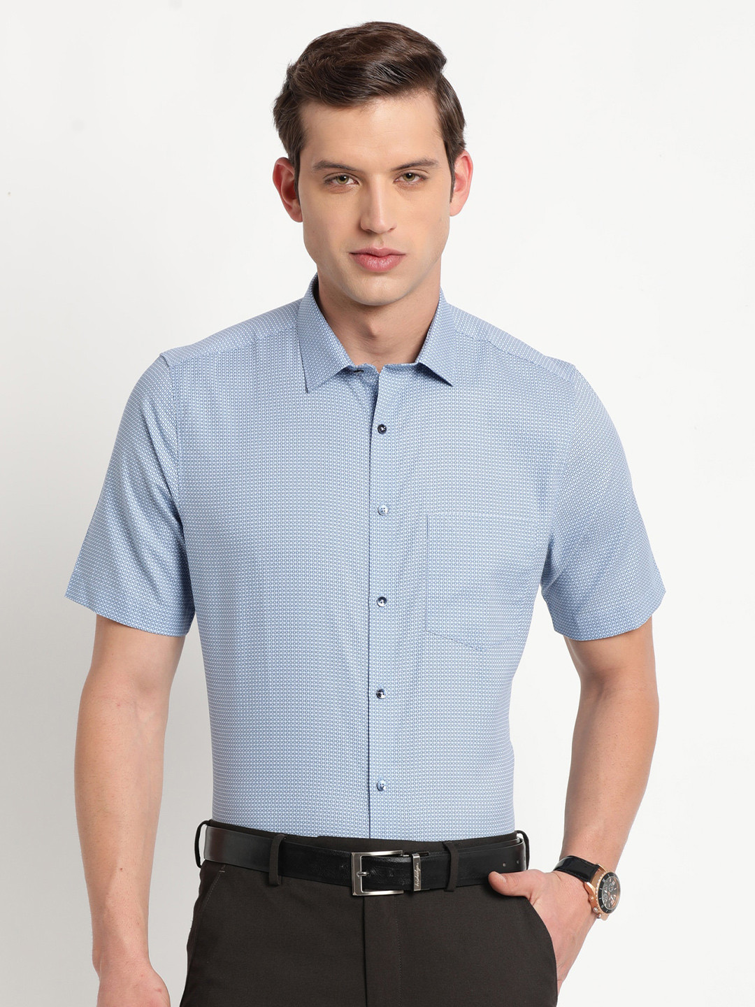 

Turtle Modern Micro Ditsy Printed Cotton Formal Shirt, Blue