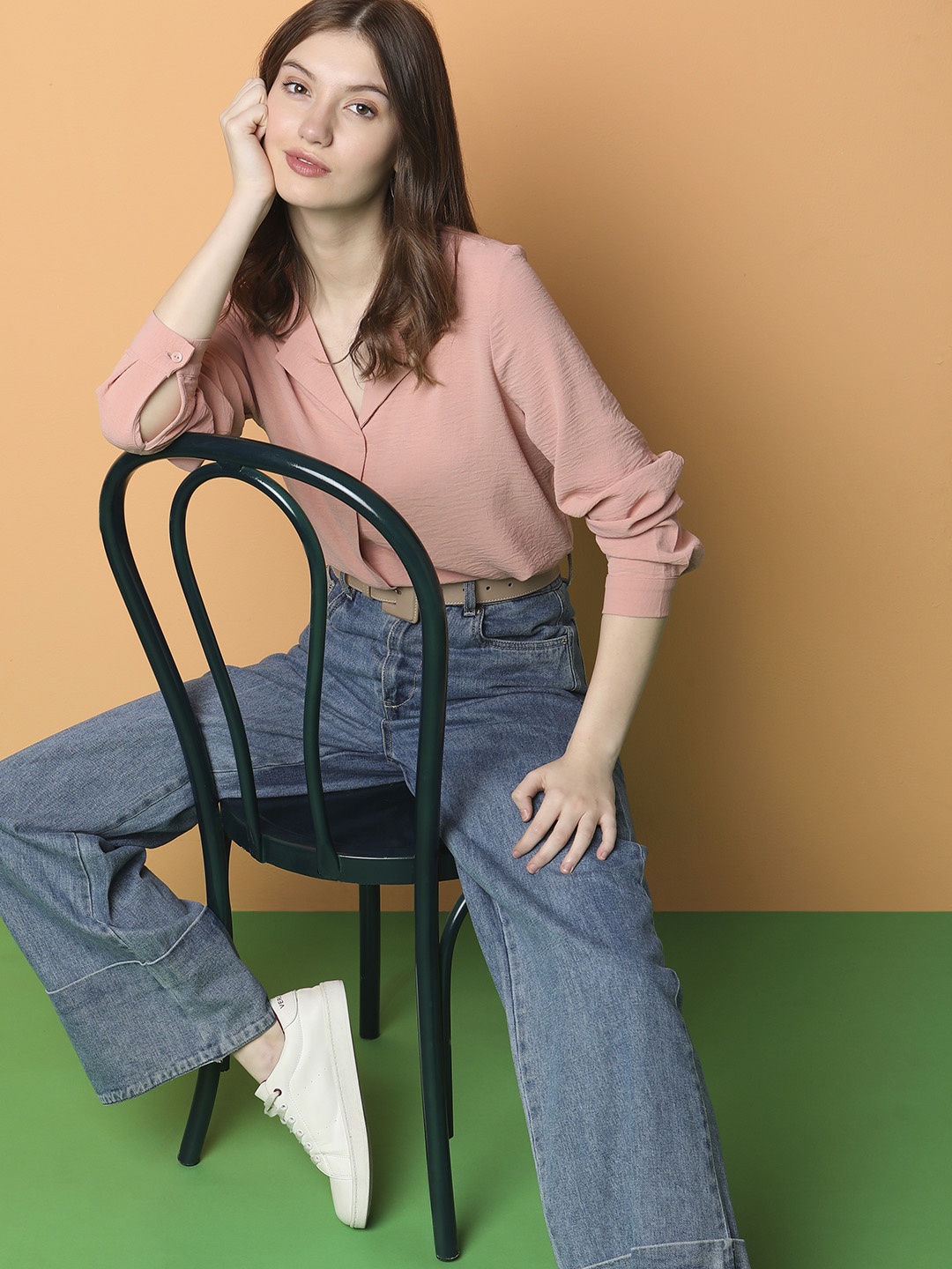 

Vero Moda V-Neck Long Sleeves Shirt Style Top, Pink