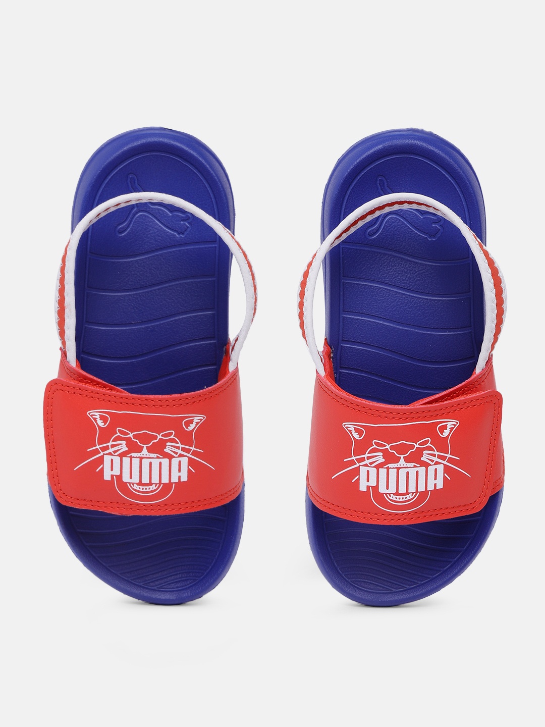 

Puma Kids Brand Logo Printed Sliders with Backstrap, Red