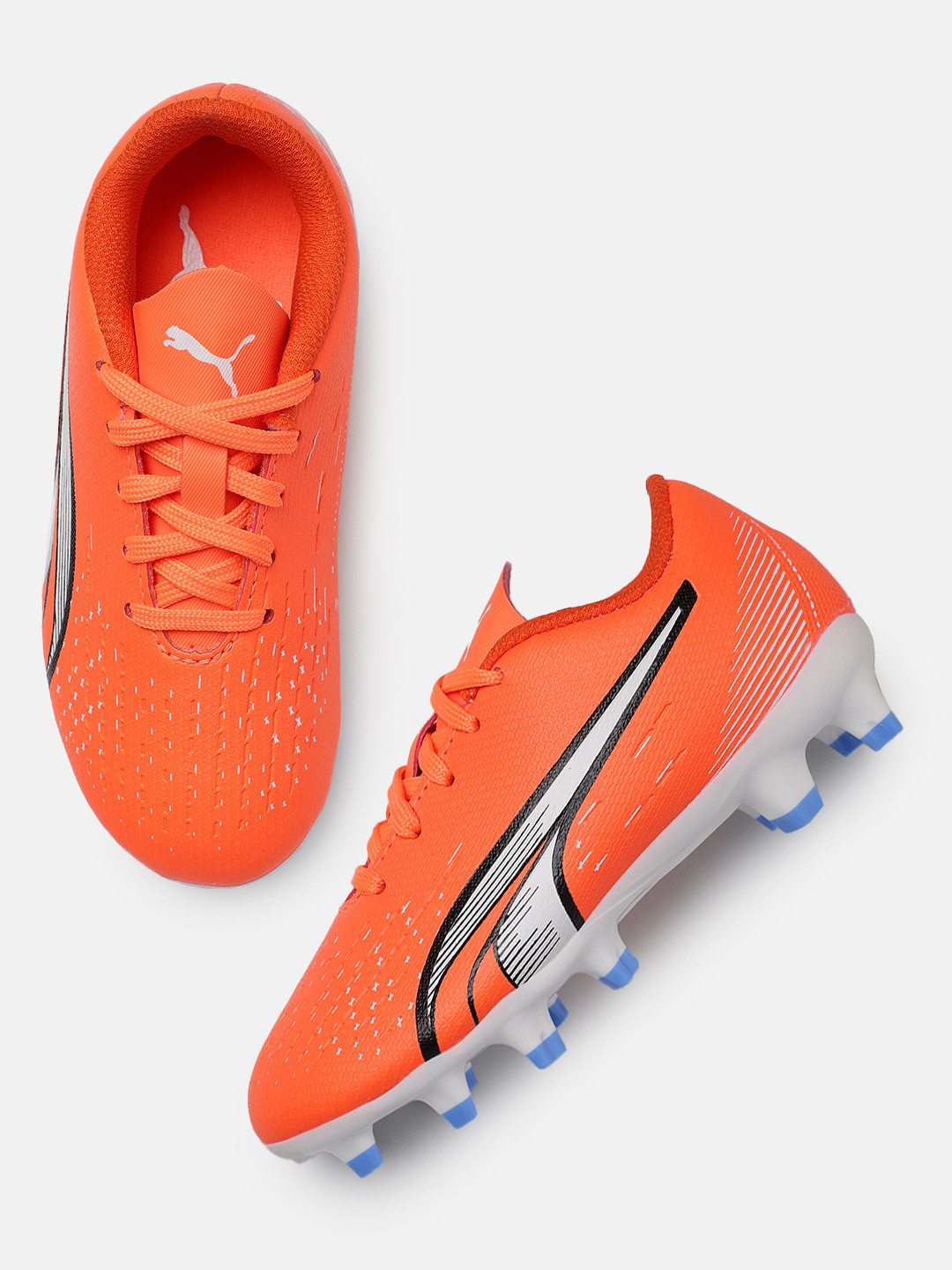 

Puma Unisex Kids Printed & Textured Ultra Play Youth Fixed Cleats Football Shoes, Orange