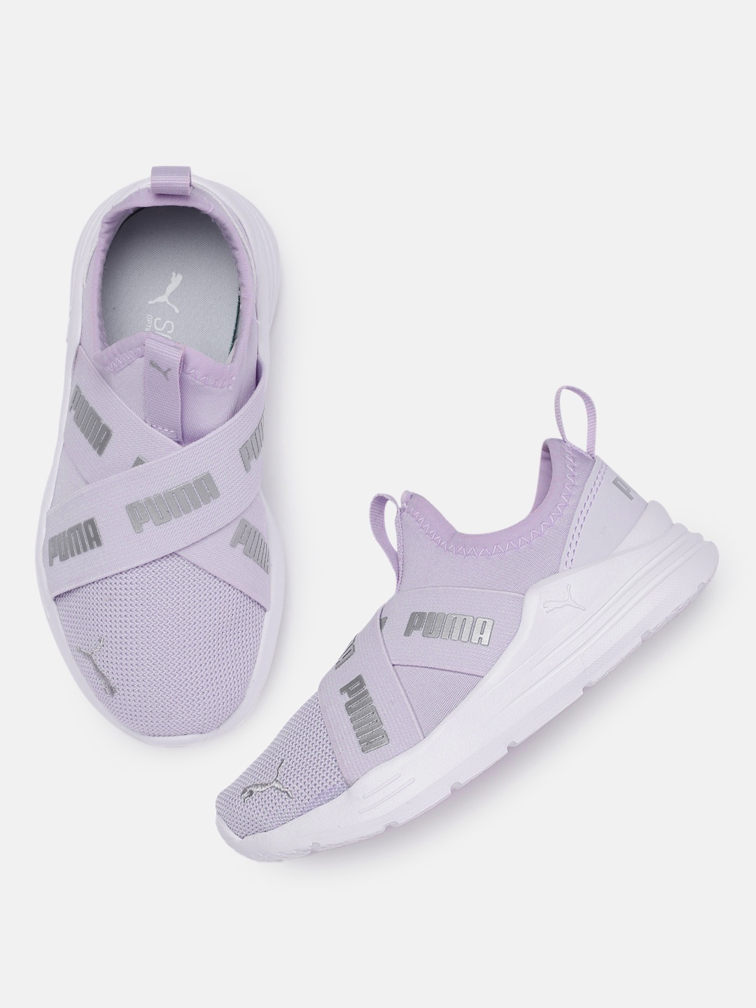 

Puma Kids Wired Brand Logo Printed Run Slip-On Sneakers, Lavender