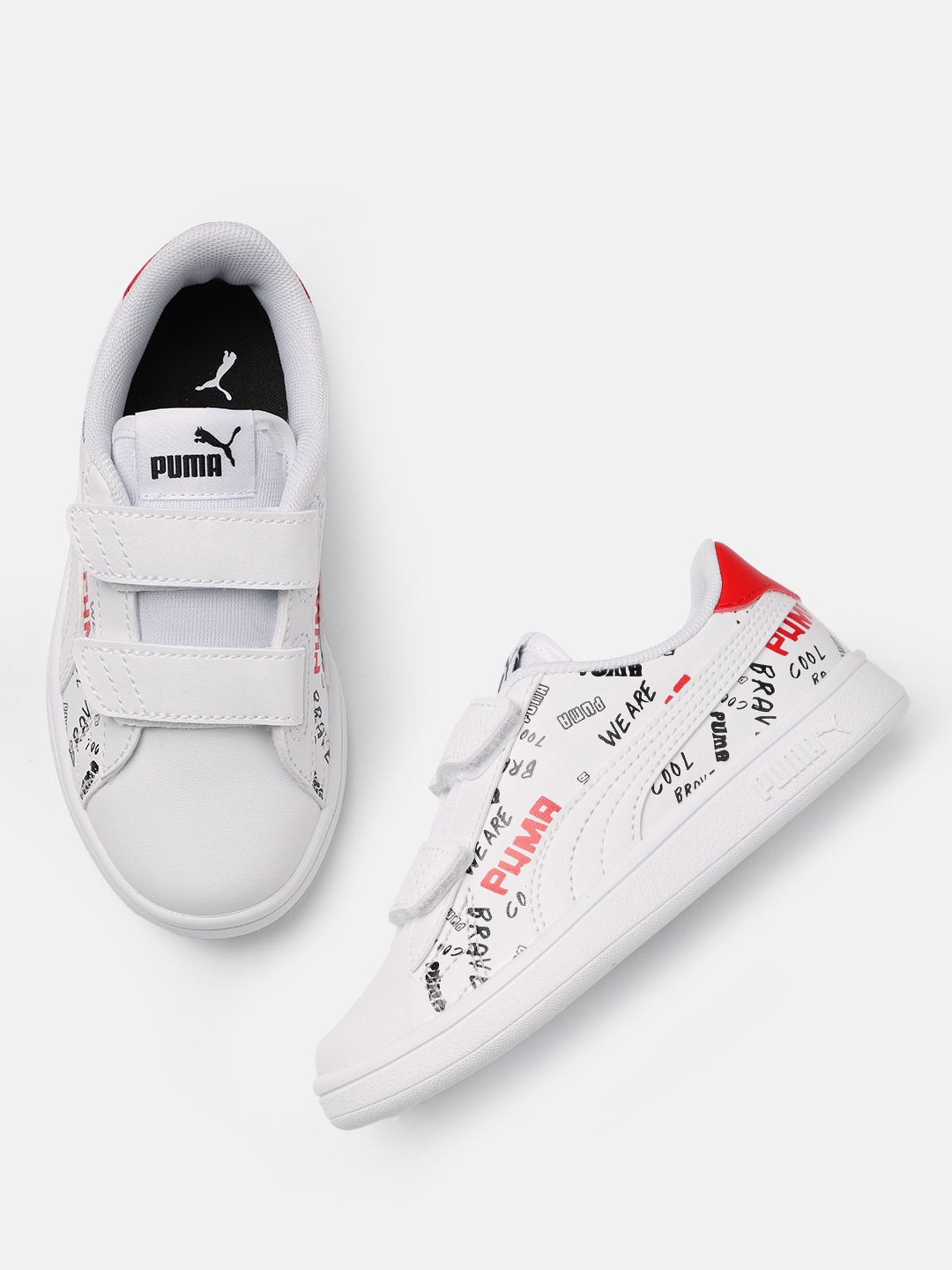 Puma Kids Smash v2 Printed Sneakers, White