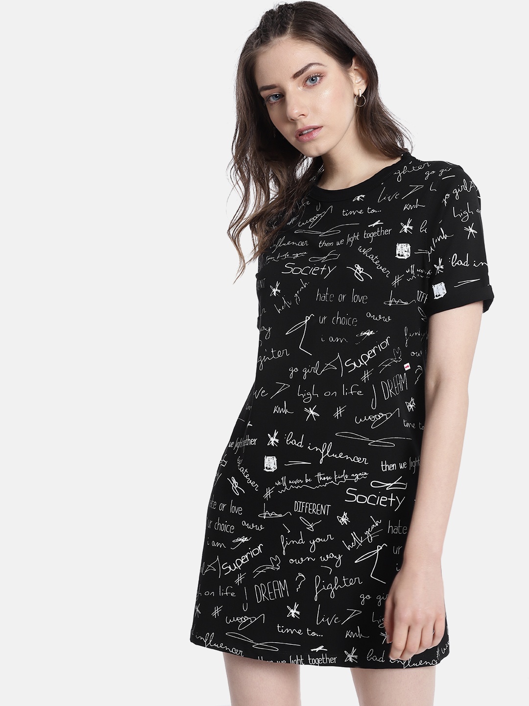 

Kook N Keech Women Black & White Printed T-shirt Dress