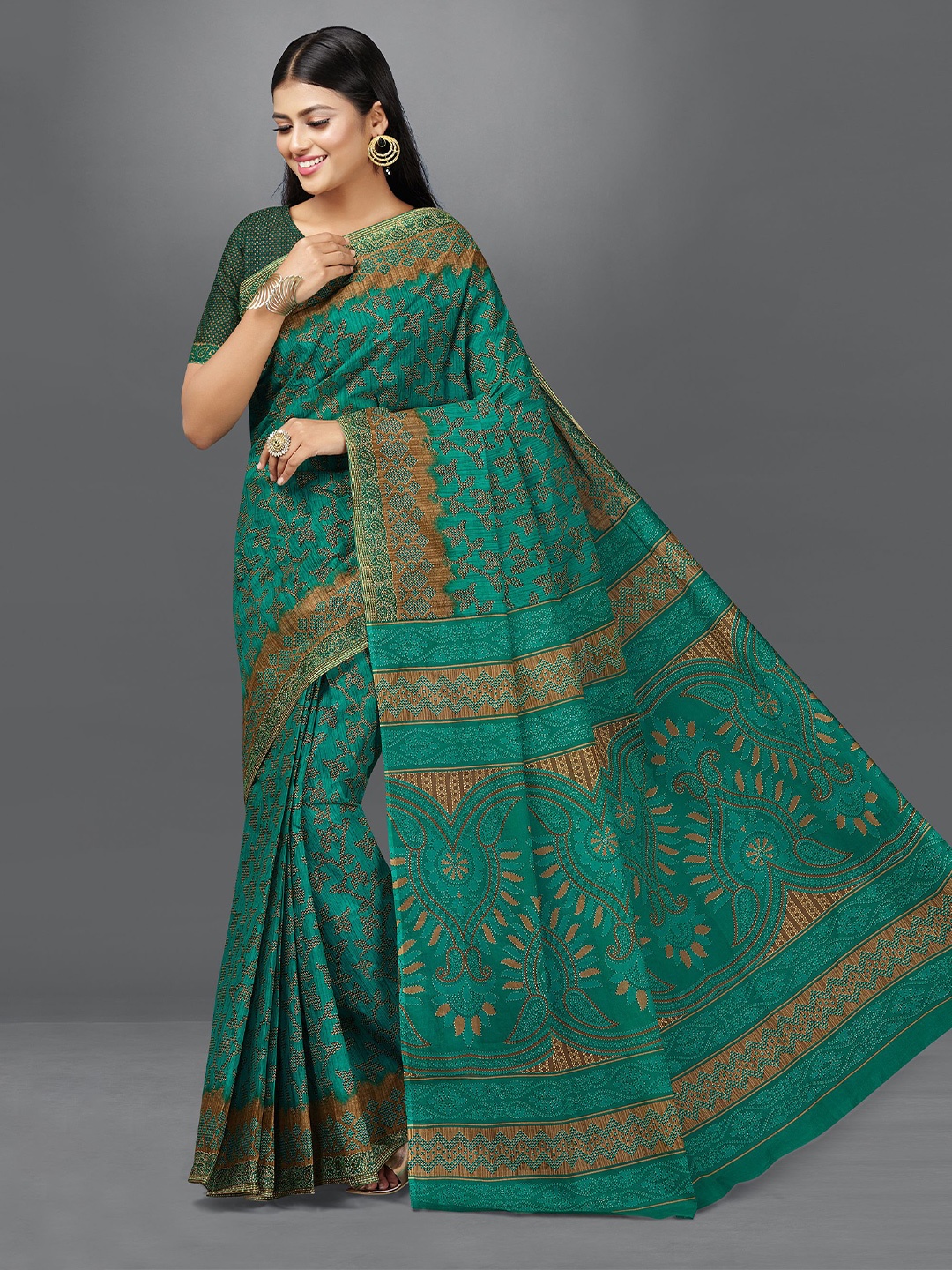 

SHANVIKA Floral Printed Pure Cotton Saree, Green