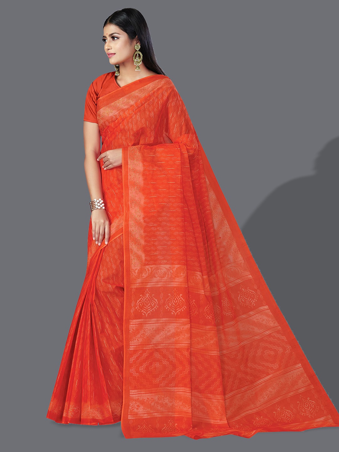 

SHANVIKA Abstract Printed Pure Cotton Saree, Orange