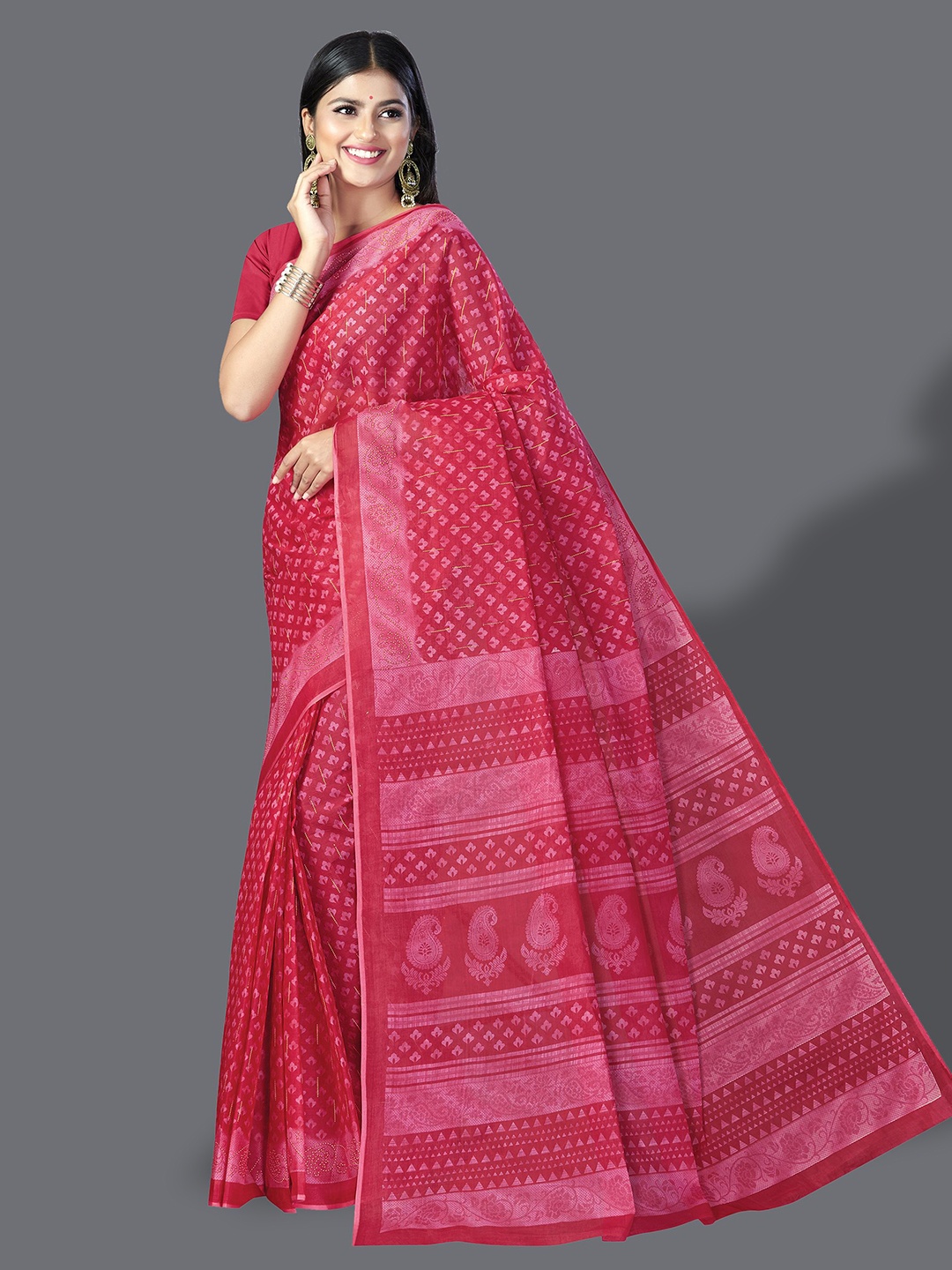 

SHANVIKA Ethnic Printed Pure Cotton Saree, Pink