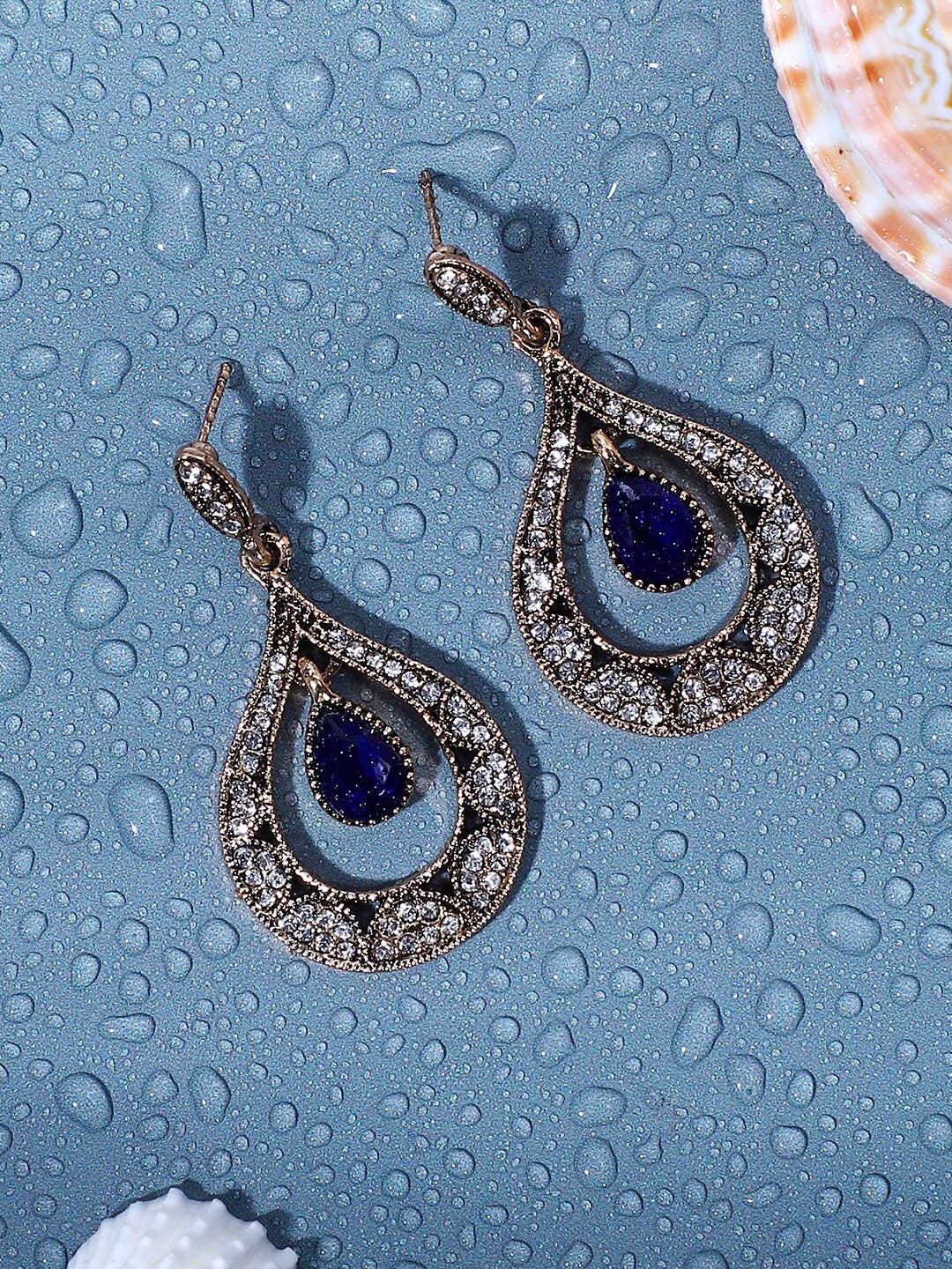 

SOHI Gold-Plated Contemporary Drop Earrings, Blue