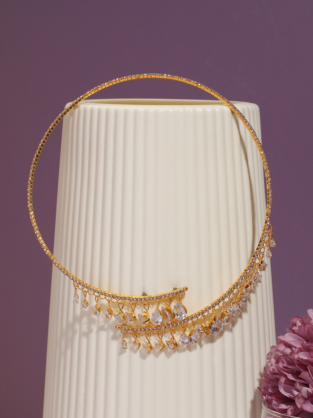 

SOHI Gold-Plated Stone-Studded & Beaded Necklace, White