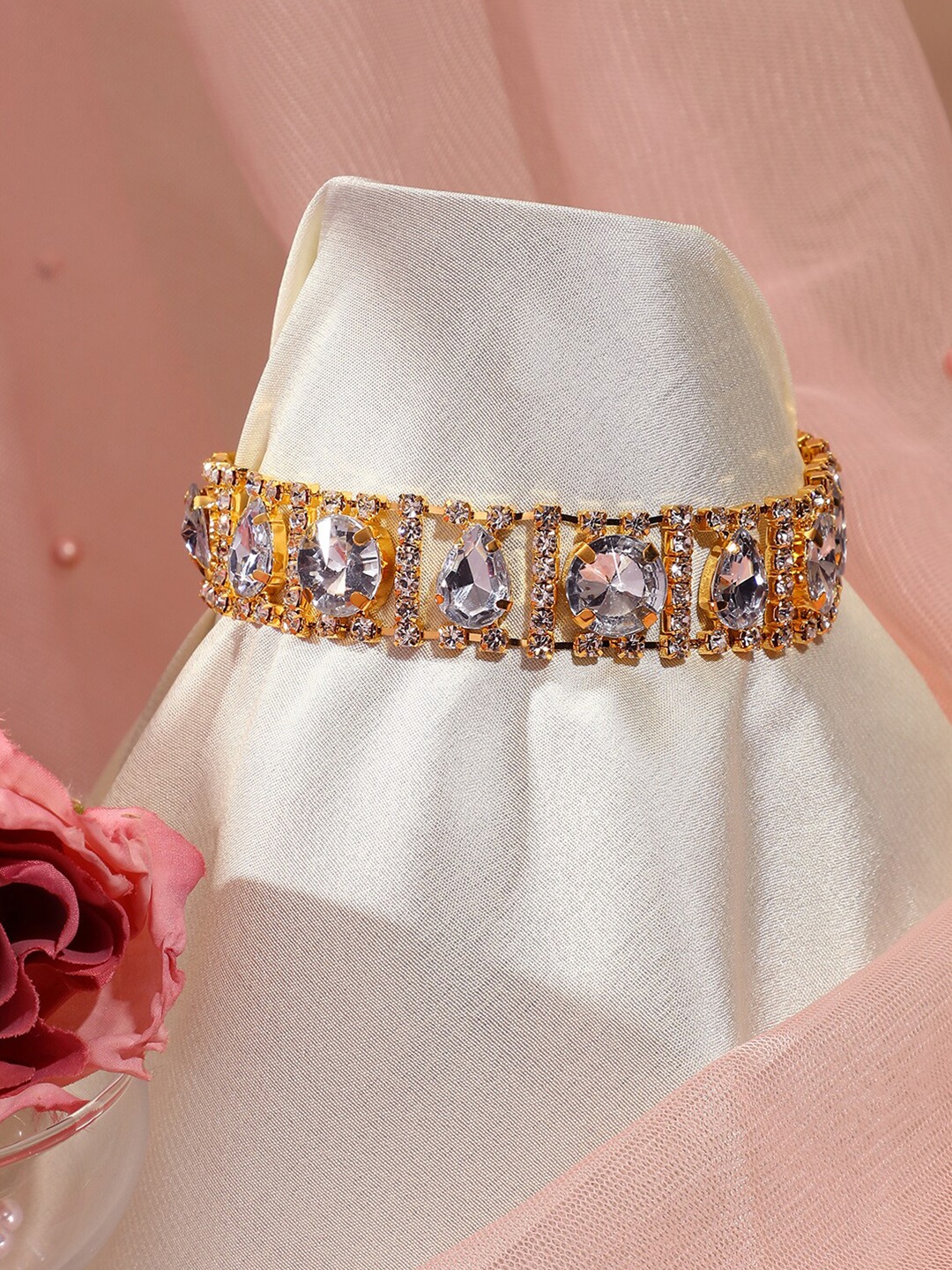 

SOHI Gold-Plated Stone Studded Choker Necklace