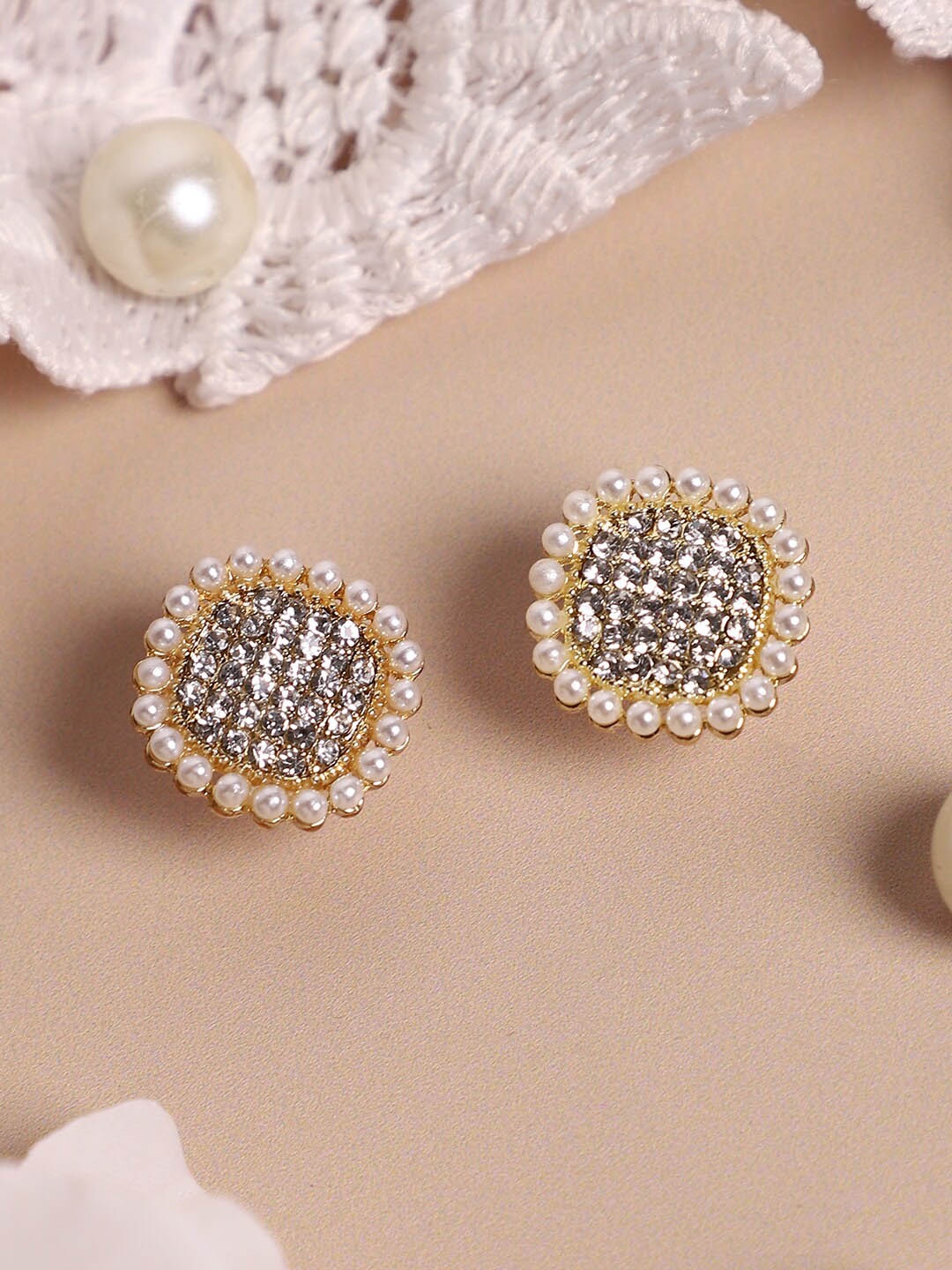 

SOHI Silver-Plated Classic Stone Studded Studs Earrings