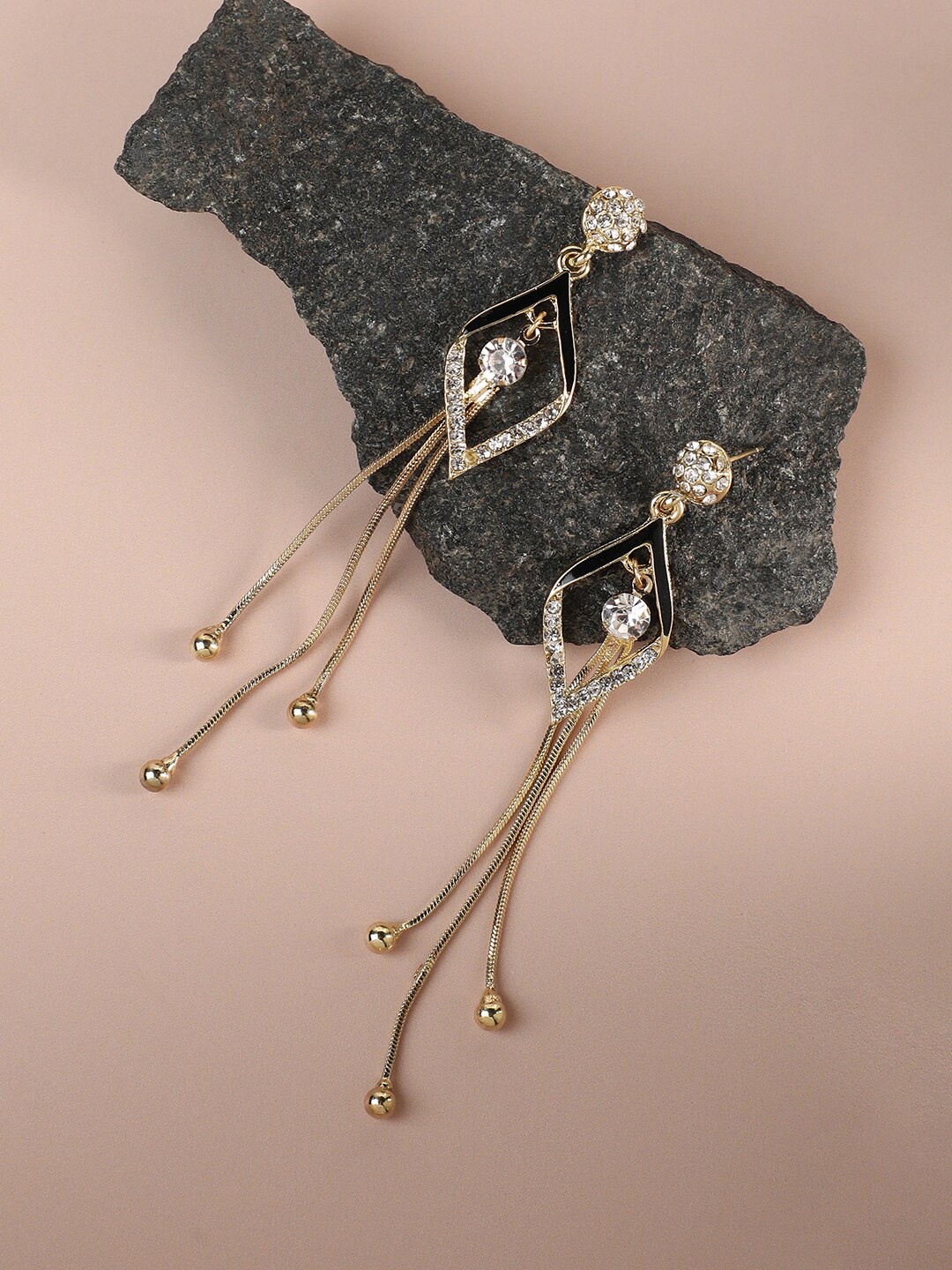 

SOHI Gold-Plated Stone Studded Contemporary Drop Earrings, White