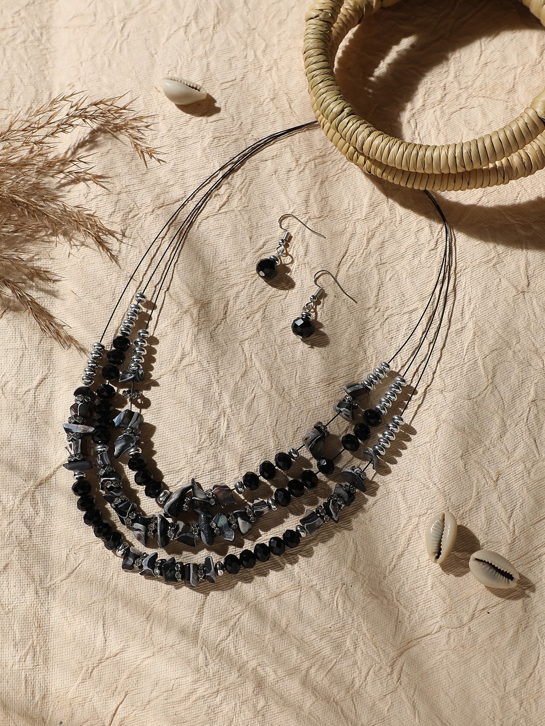

SOHI Silver-Plated Stone Studded Necklace & Earrings Set, Multi