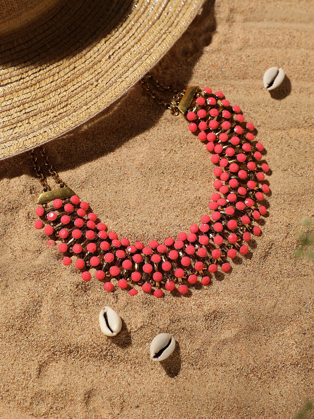 

SOHI Gold-Plated Stone Studded Necklace, Red