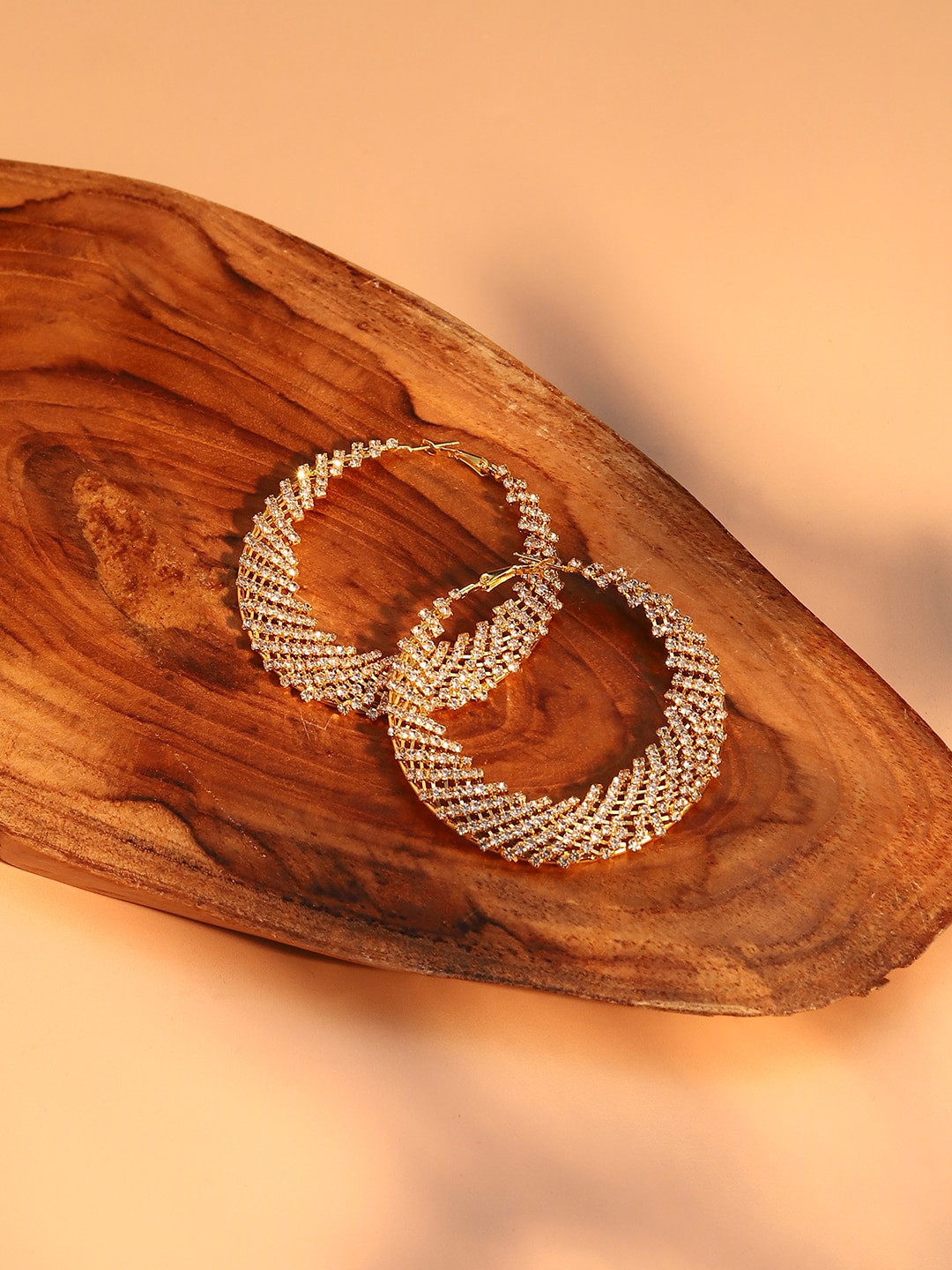 

SOHI Gold-Plated Contemporary Stone Studded Hoop Earrings