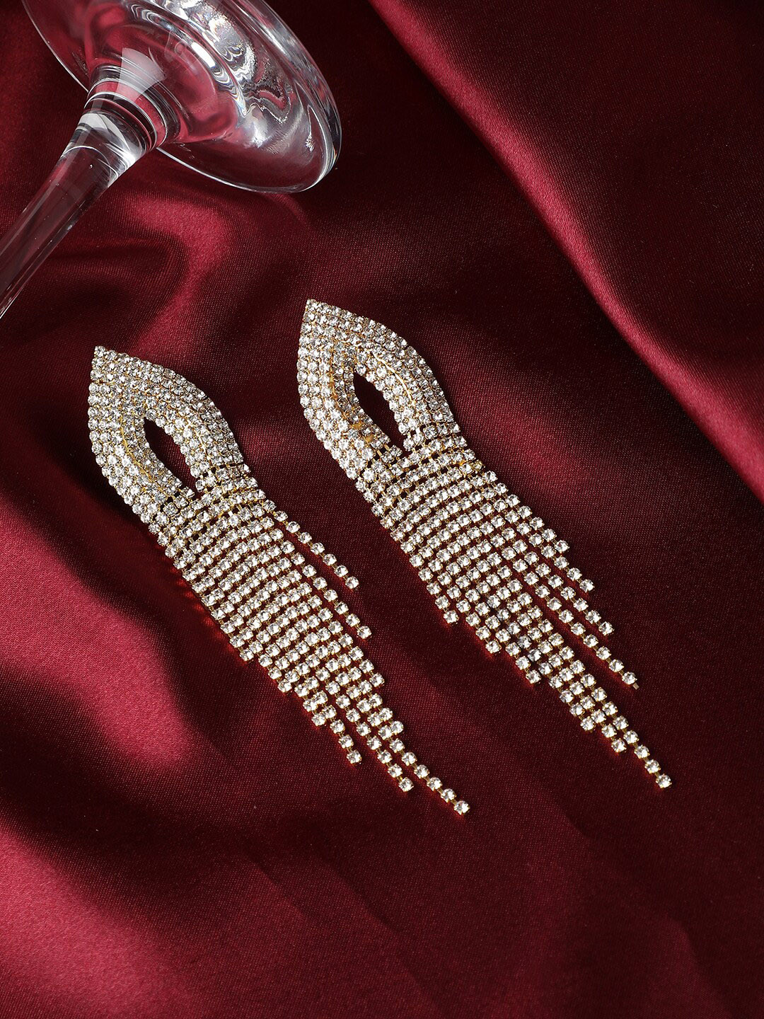 

SOHI Gold-Plated Stone Studded Contemporary Drop Earrings, White