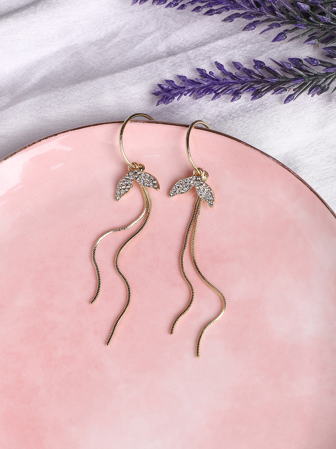 

SOHI Gold-Plated Stone-Studded Contemporary Half Hoop Earrings, White