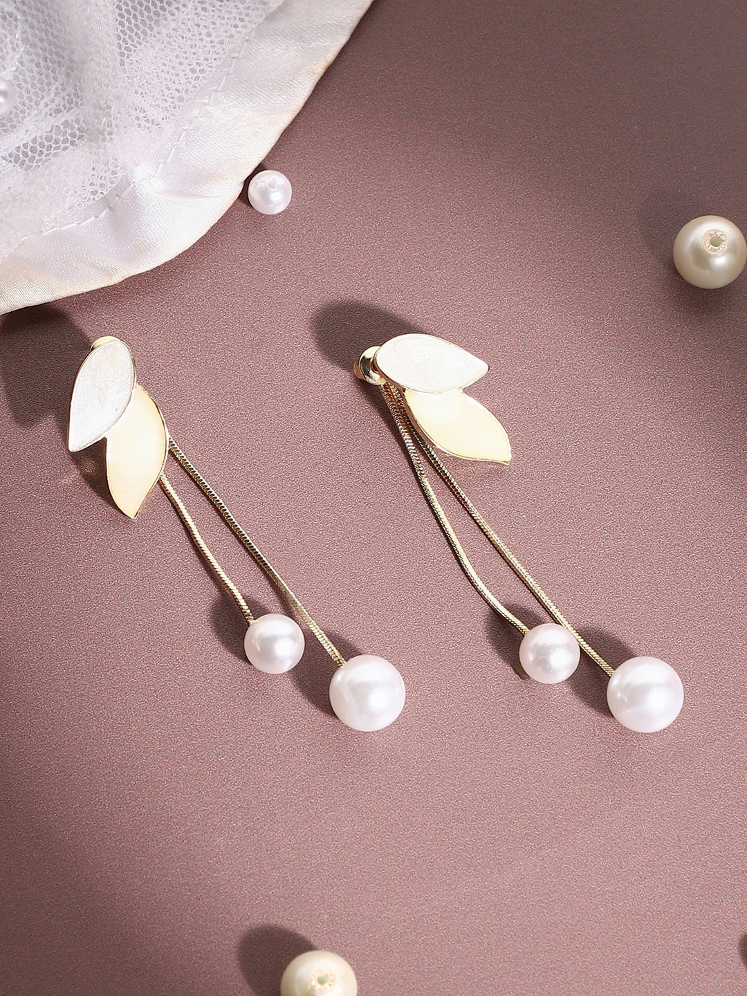 

SOHI Gold-Plated Beaded Contemporary Drop Earrings, White
