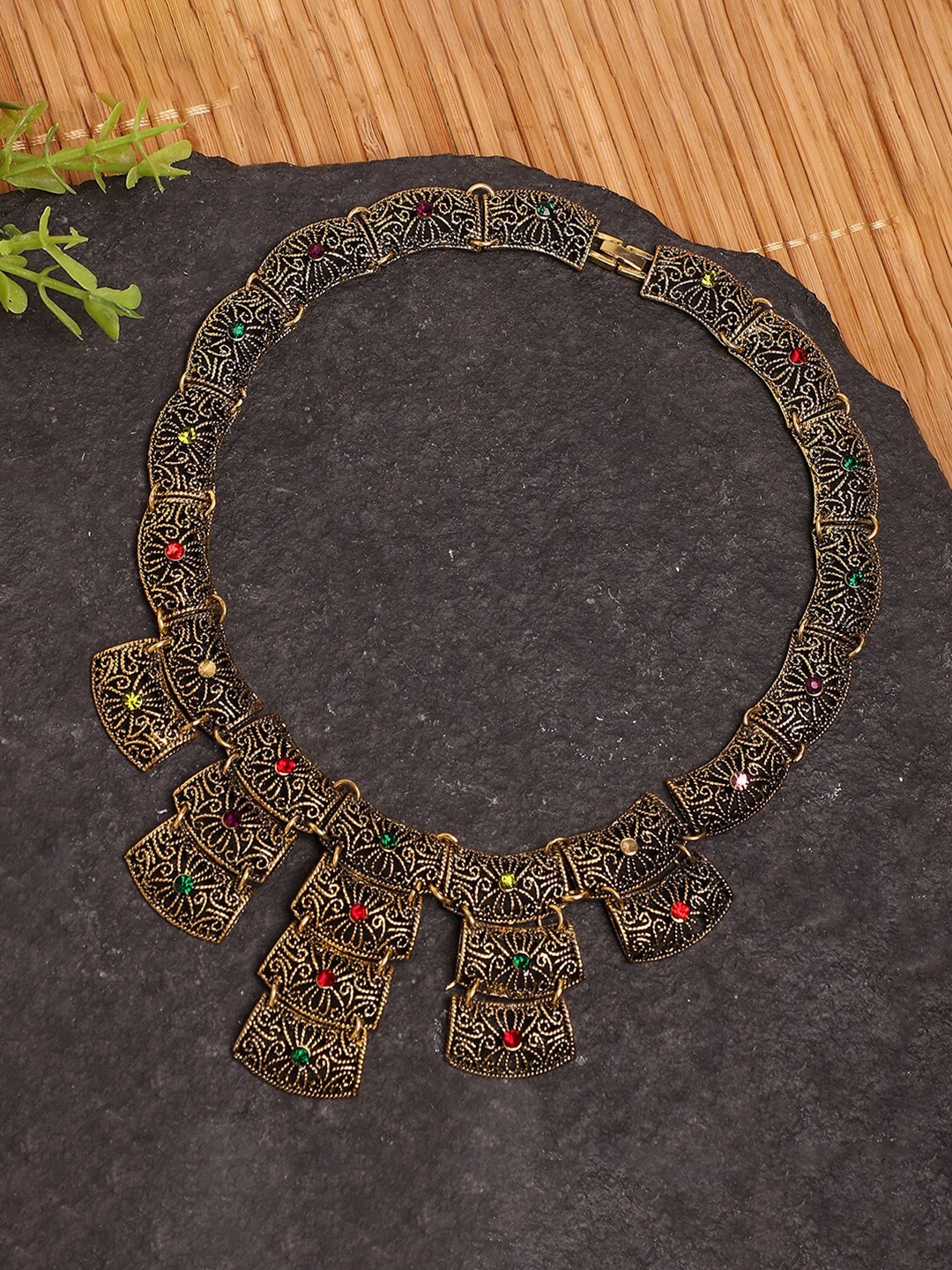 

SOHI Gold-Plated Stone-Studded Necklace, Red