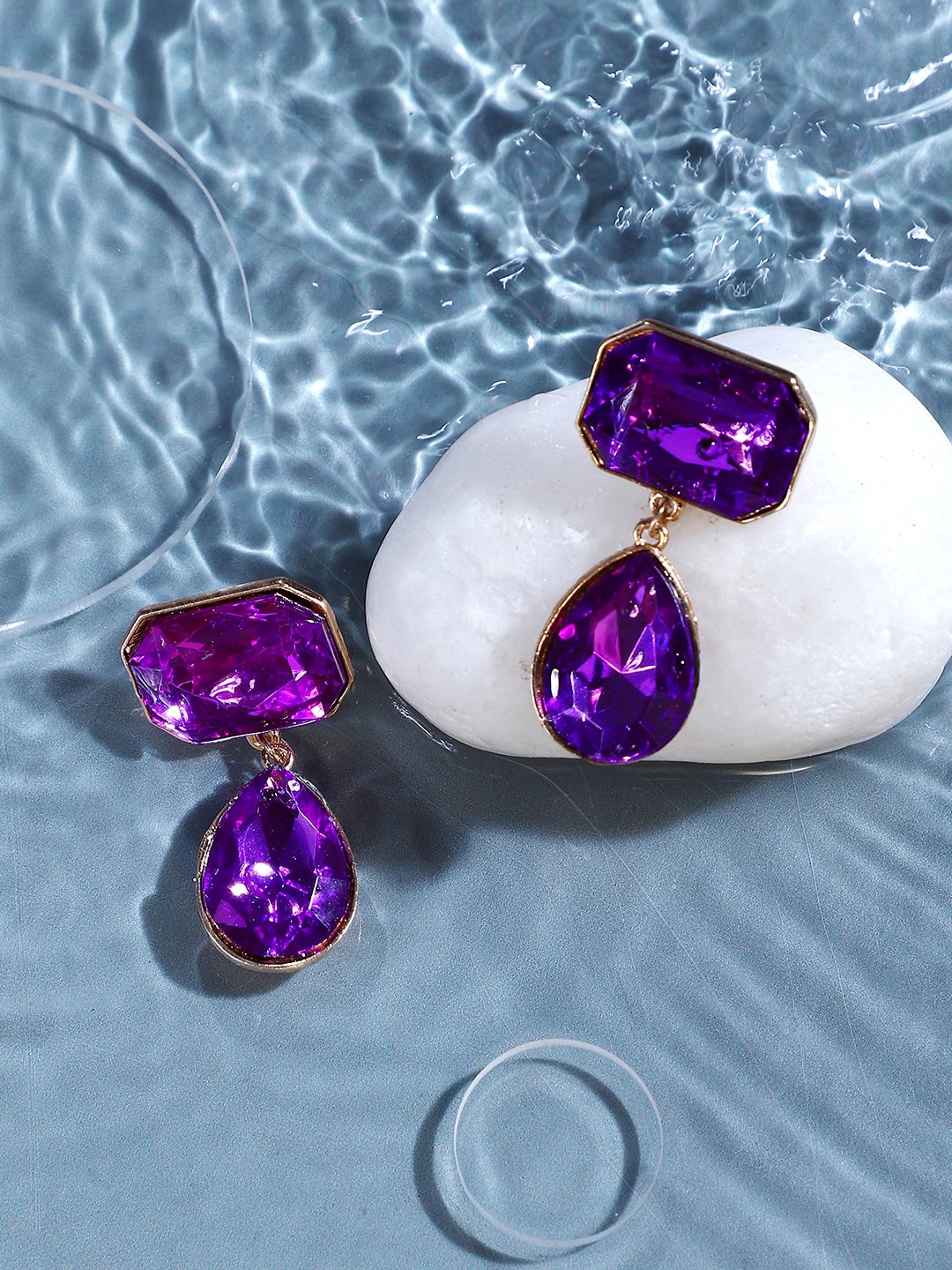 

SOHI Gold-Plated Stone Studded Contemporary Drop Earrings, Violet