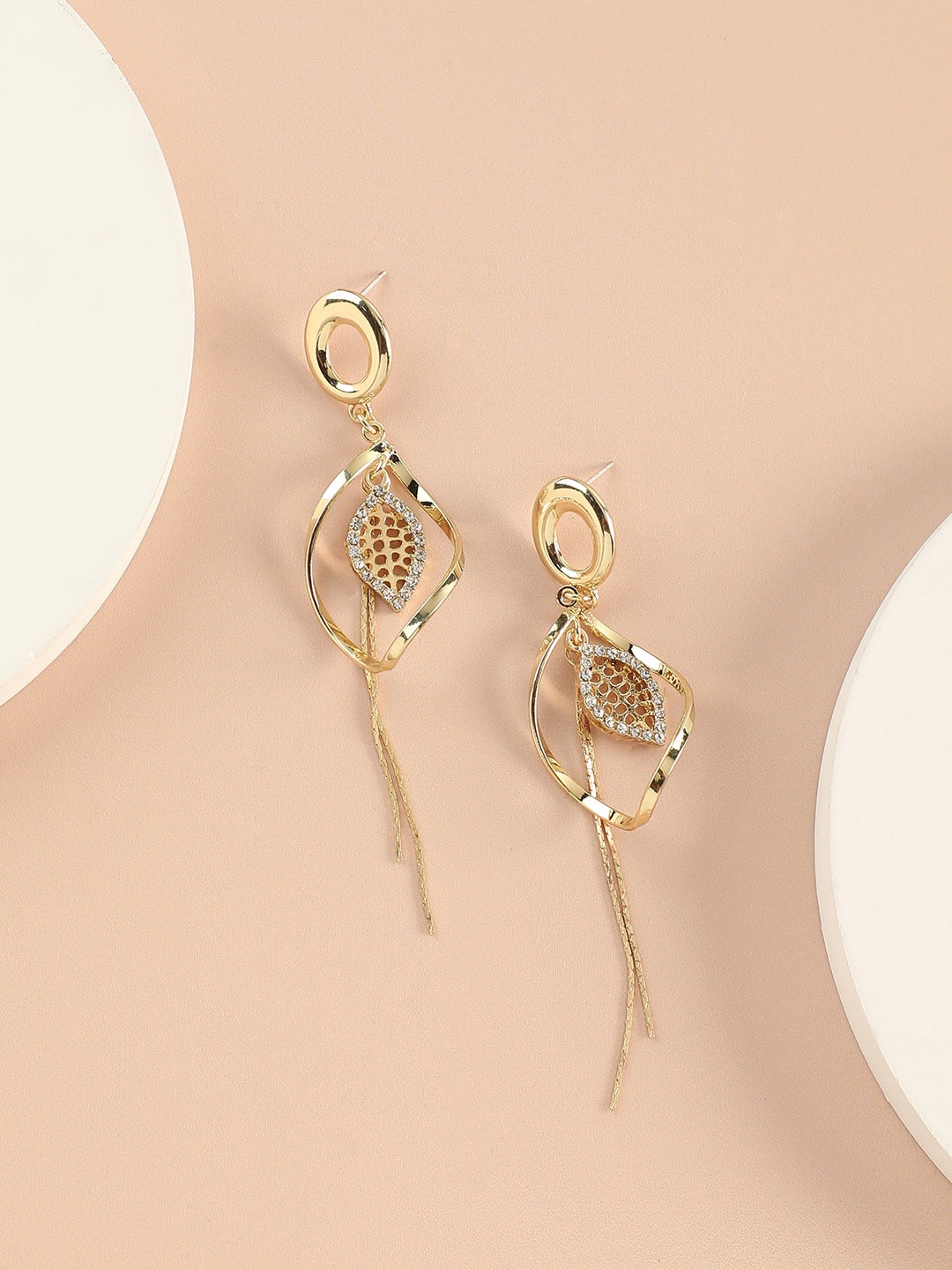 

SOHI Gold-Plated Stone Studded Contemporary Drop Earrings, White