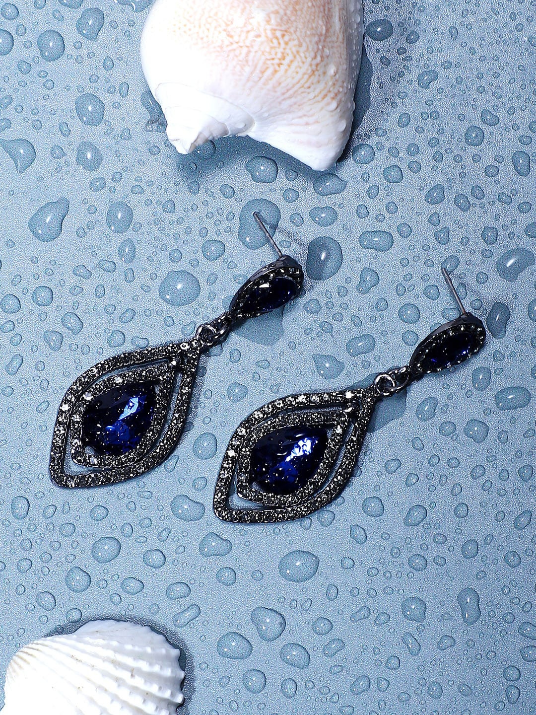 

SOHI Silver-Plated Stone-Studded Contemporary Drop Earrings, Blue