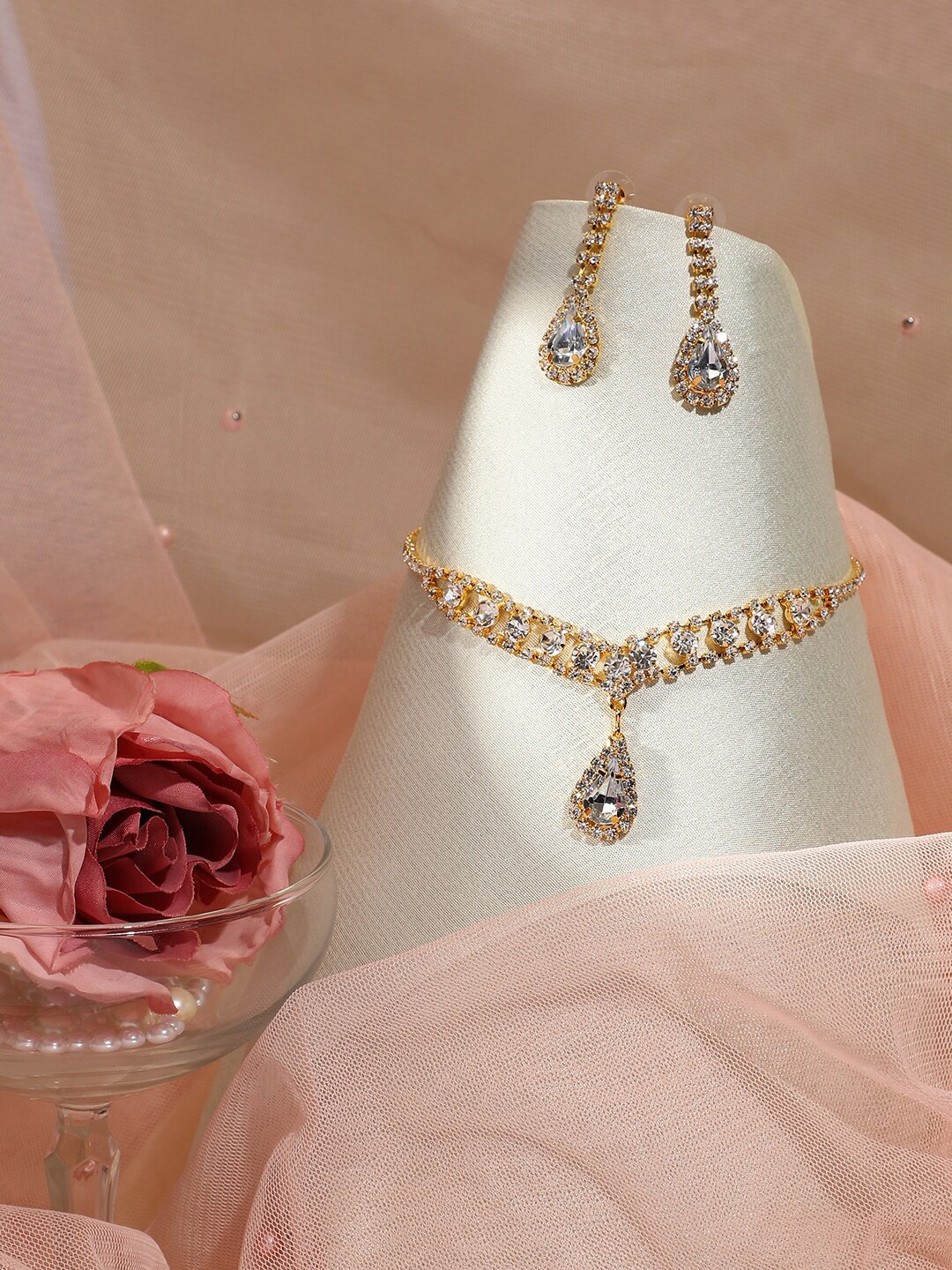 

SOHI Gold-Plated Stones Studded Jewellery Set, White