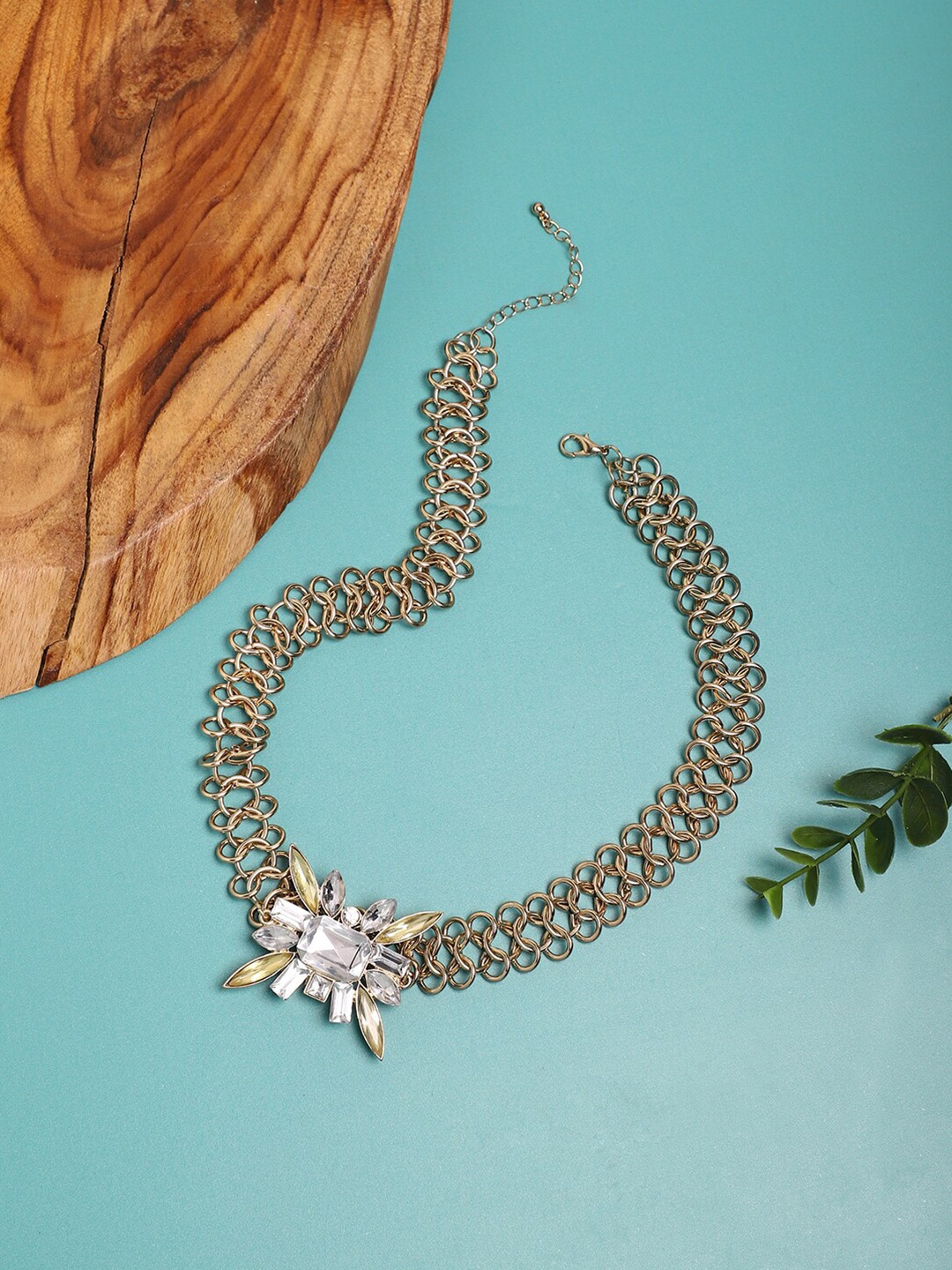 

SOHI Gold-Plated Stone-Studded Necklace, White