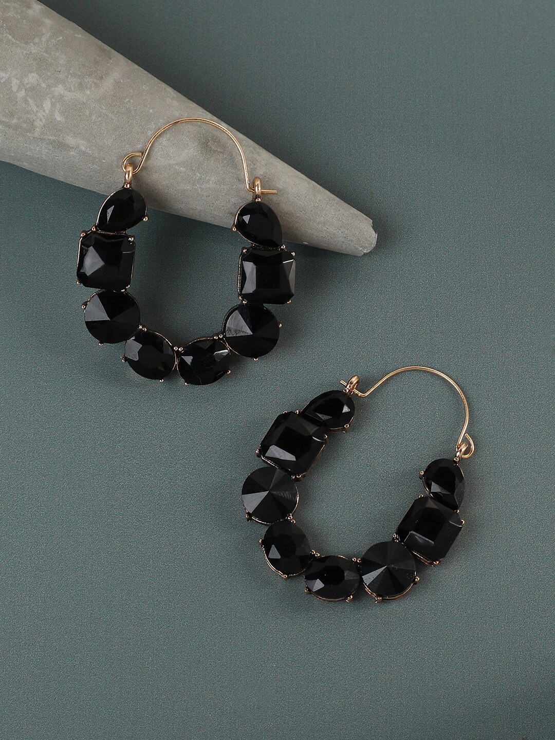 

SOHI Gold-Plated Contemporary Hoop Earrings, Black