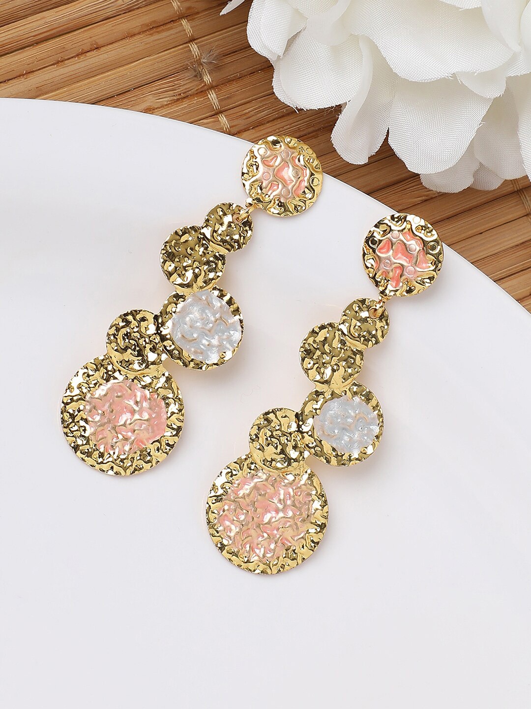 

SOHI Gold-Plated Stone Studded Contemporary Drop Earrings, Peach