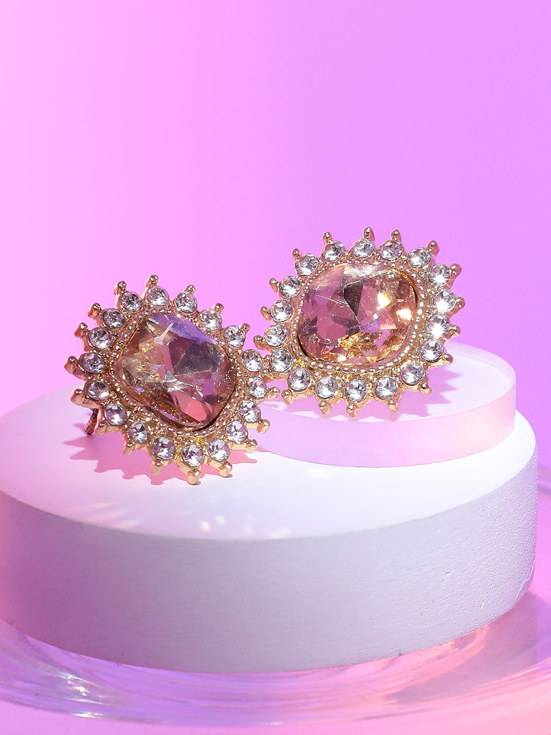 

SOHI Gold-Plated Contemporary Studs Earrings, Pink
