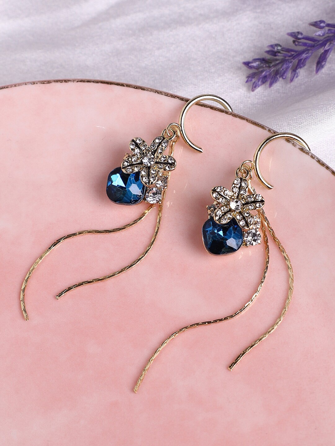 

SOHI Silver-Plated Contemporary Drop Earrings, Blue