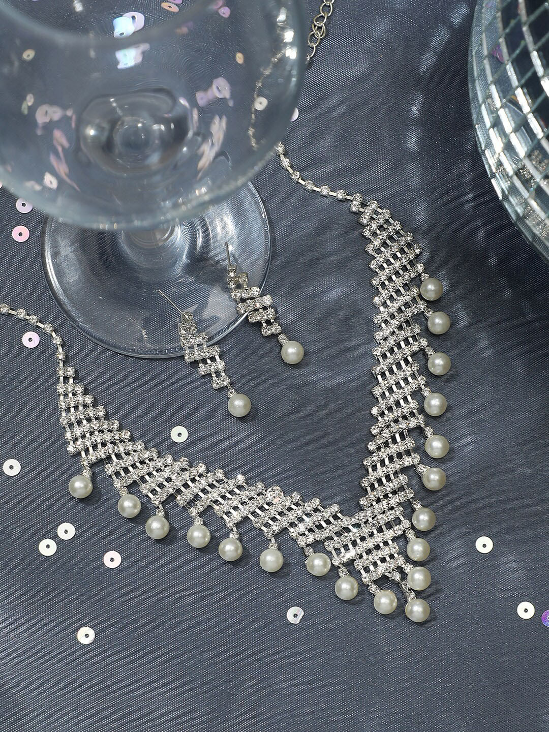 

SOHI Silver-Plated Stone-Studded Necklace & Earrings Set